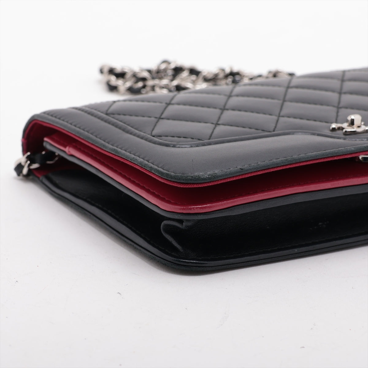 Chanel Matrasse Chain Wallet Black Silver G