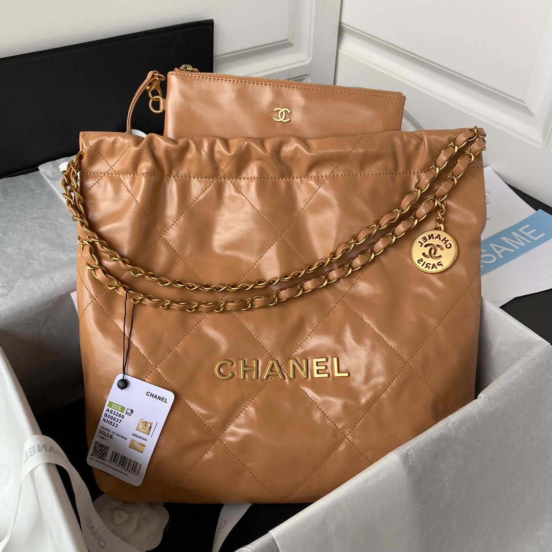 CHL 22 Hardware Shiny Camel Gold Shoulder Bag B08037 Beaunoirr356