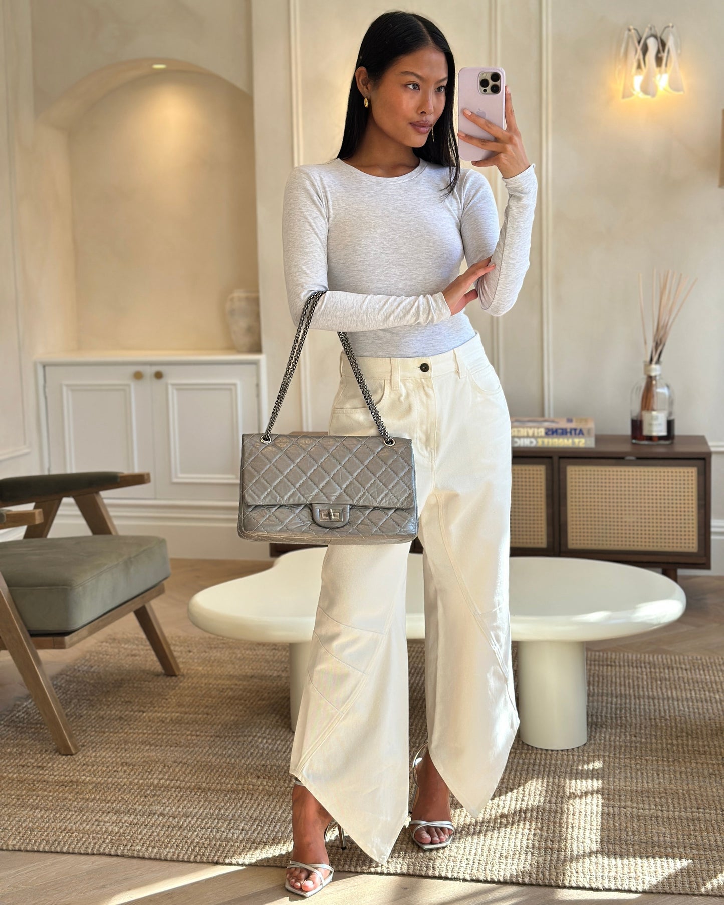 Chanel *fire Price* 2.55 Jumbo Reissue Bag in Metallic Grey Crumpled Calfskin Leather with Gunmetal Hardware