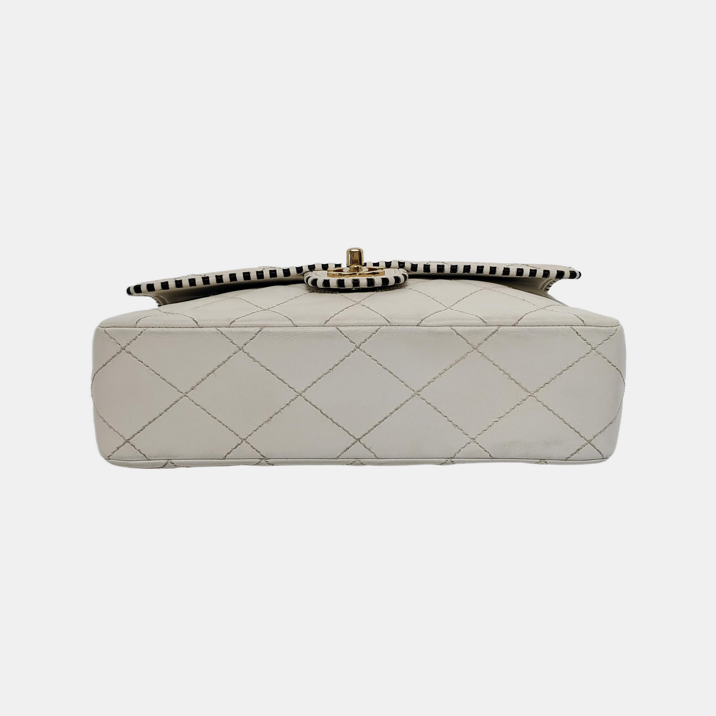 Chanel Classic Flap Happy Stitch Contrast Trim Black White Leather Handbag