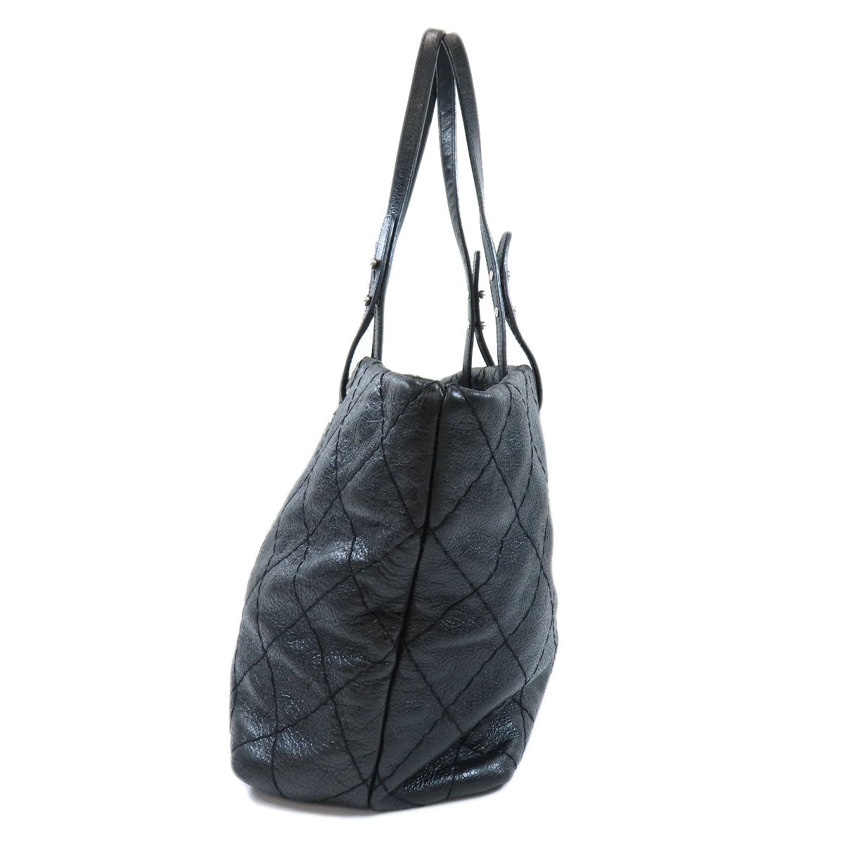 Chanel Coco Mark Metal Fittings Tote Bag Calf Black Silver