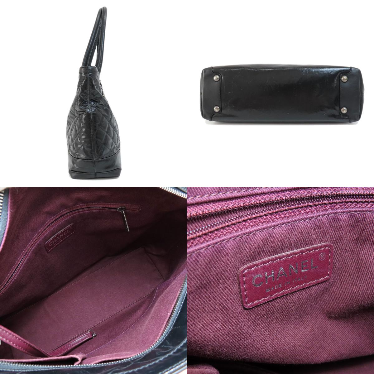Chanel Metal Fittings Tote Bag Patent Leather Matelasse