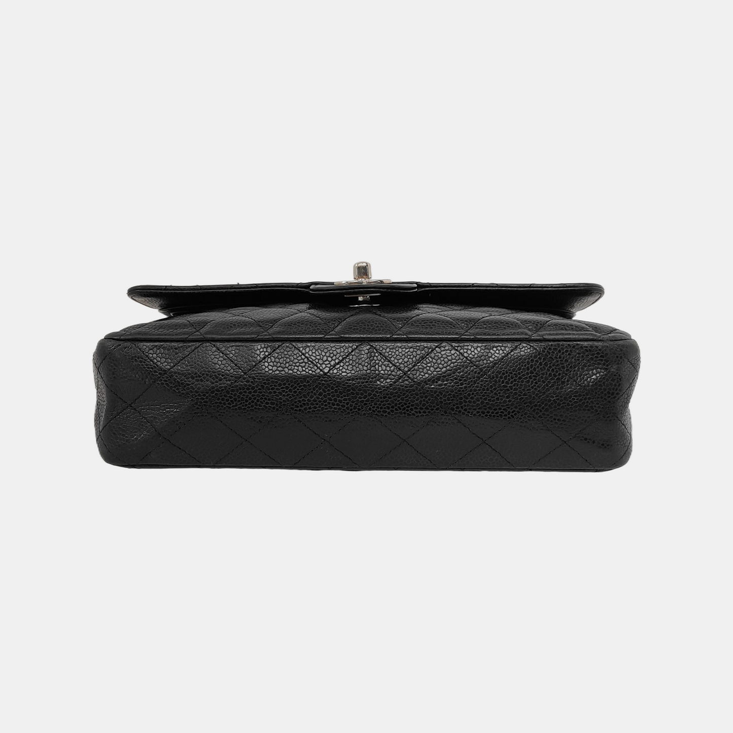 Chanel Classic Flap Caviar Hardware Black Silver Leather Handbag