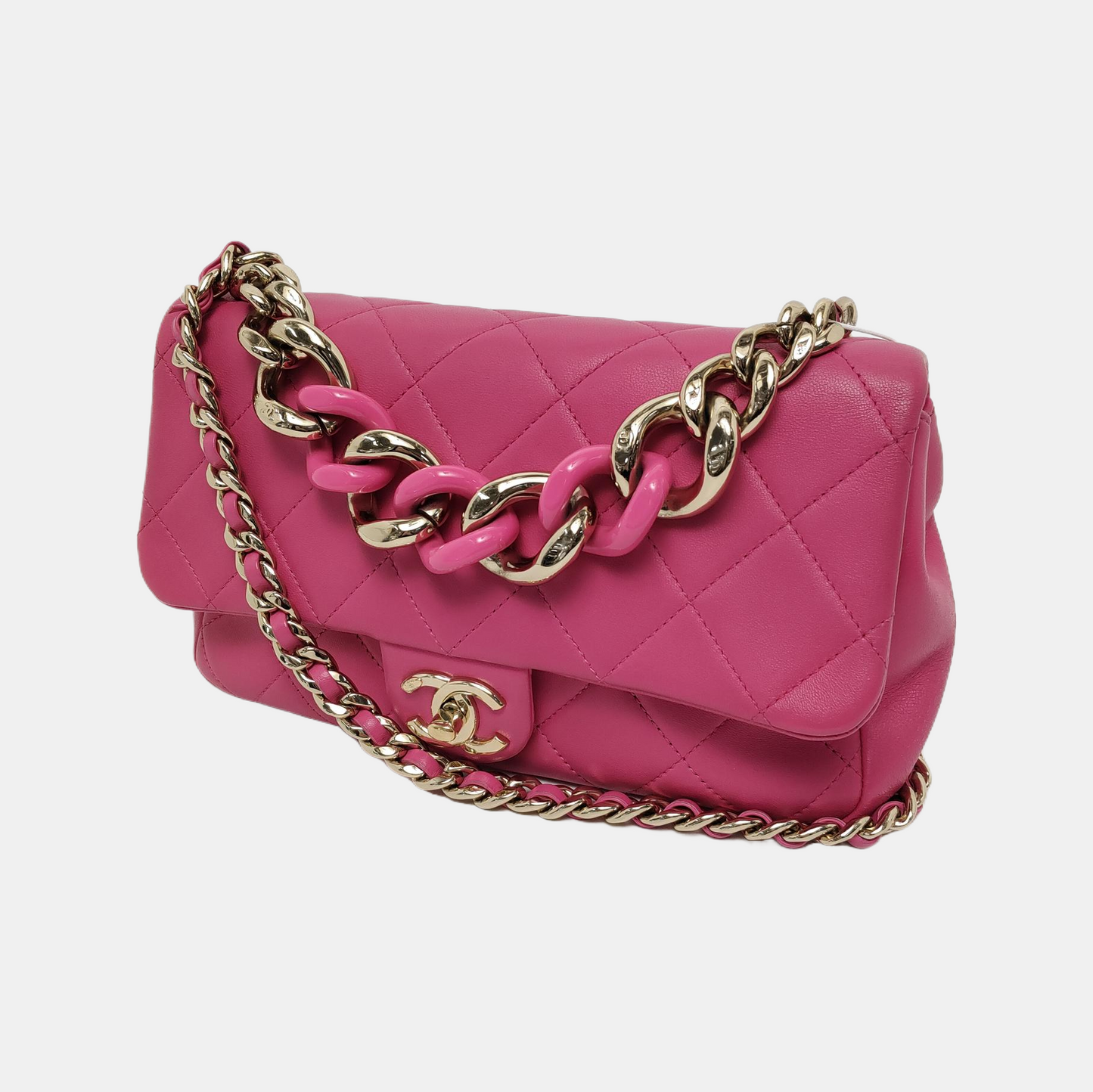 Chanel Elegant Resin Bi-color Single Flap Pink Gold Small Shoulder Bag