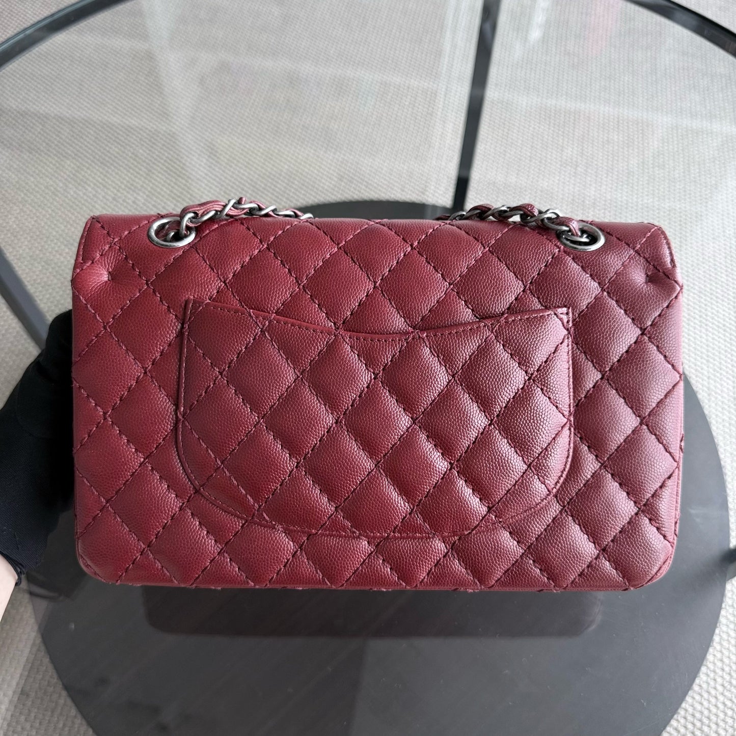 Chanel Classic Flap Medium - Caviar 25CM Quilted Burgundy Dark Red Ruthenium Silver Hardware Series 23