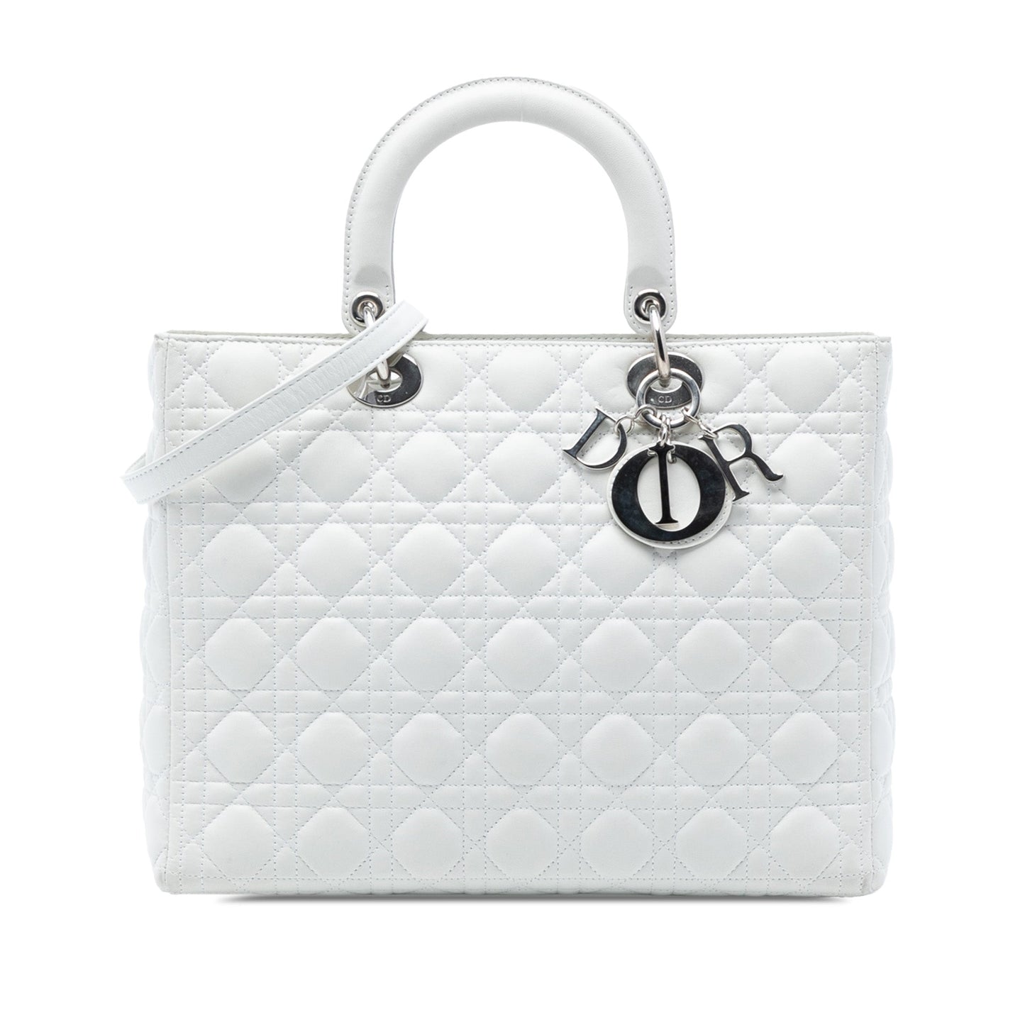 Dior Handbag Cannage Lady Satchel Lambskin White Large Satchel Bag