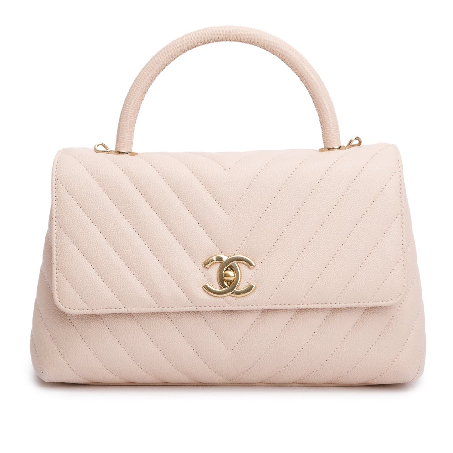 Chanel Chevron Quilted Caviar Coco Handle Leather Pink Travel Bag