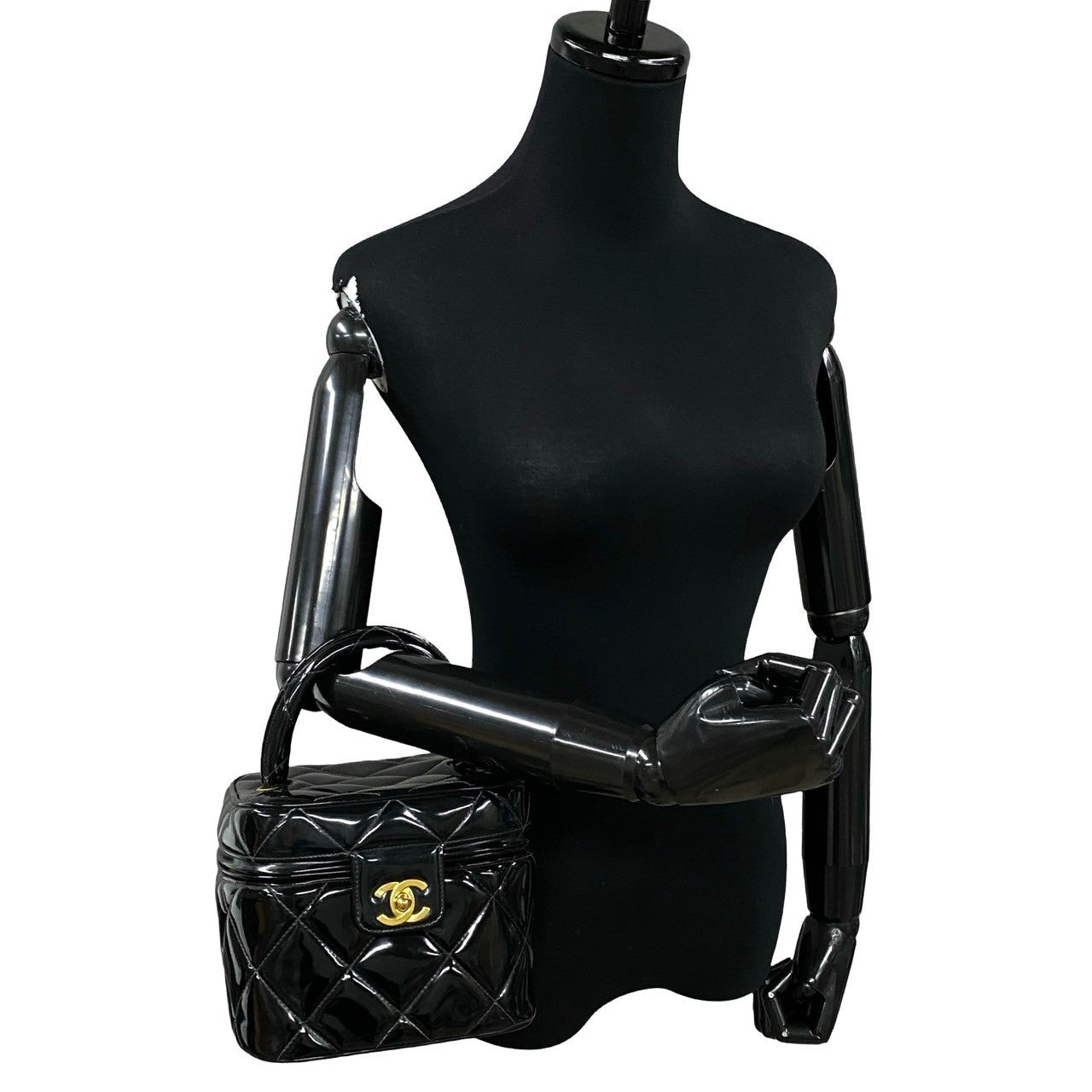 Chanel Patent Matrasse Heart Vanity Black Leather Handbag