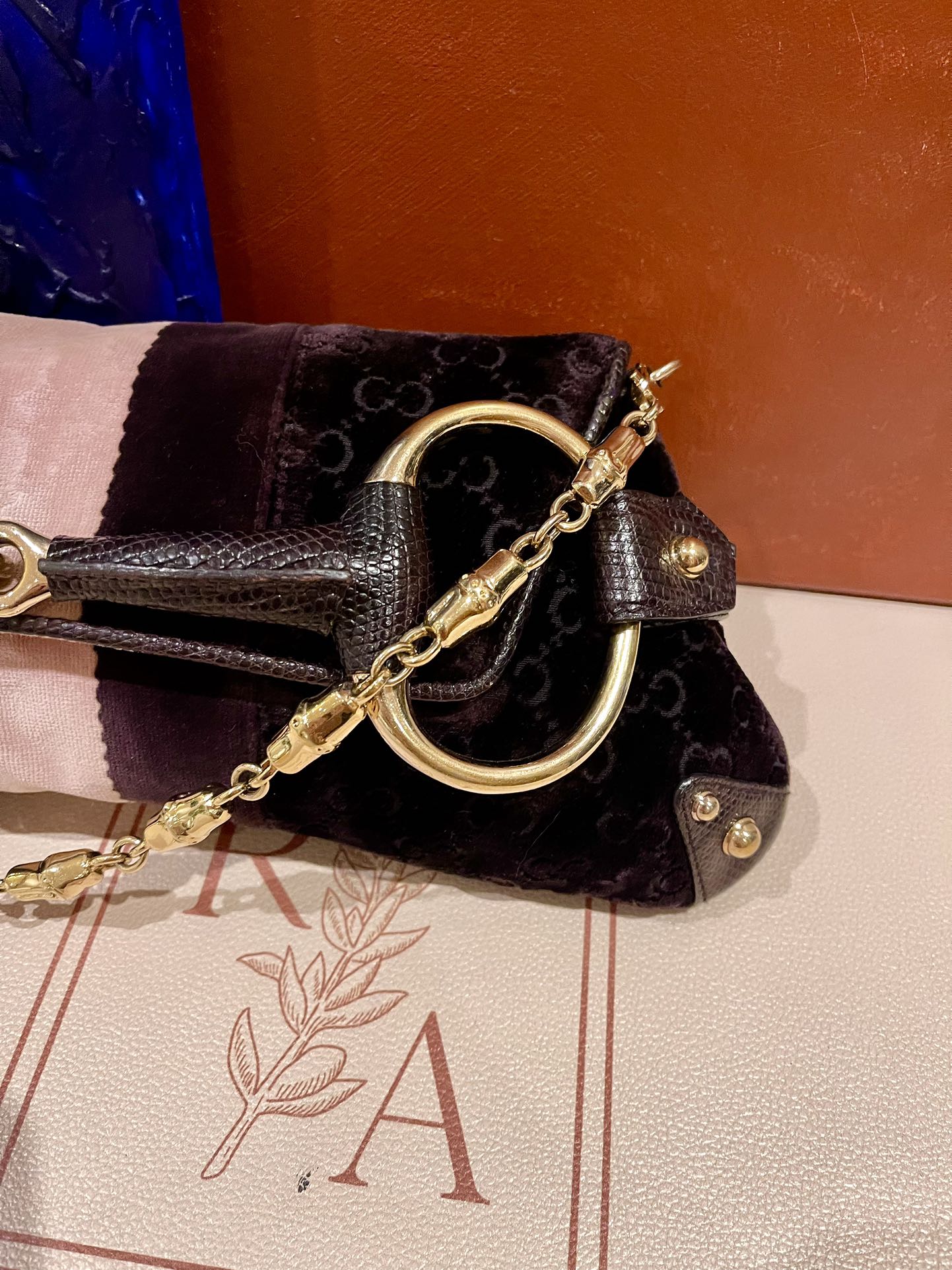 Gucci Horsebit Velvet Purple Large Shoulder Bag
