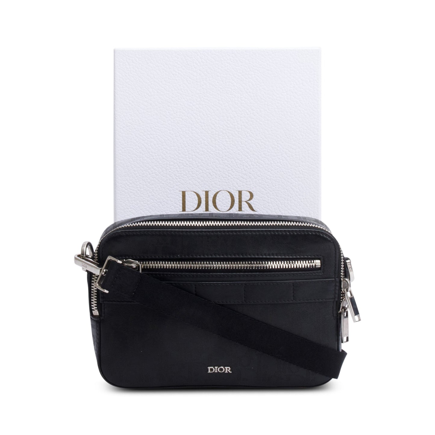 Dior Christian Oblique Galaxy Safari Messenger Bag Leather Black Travel Bag