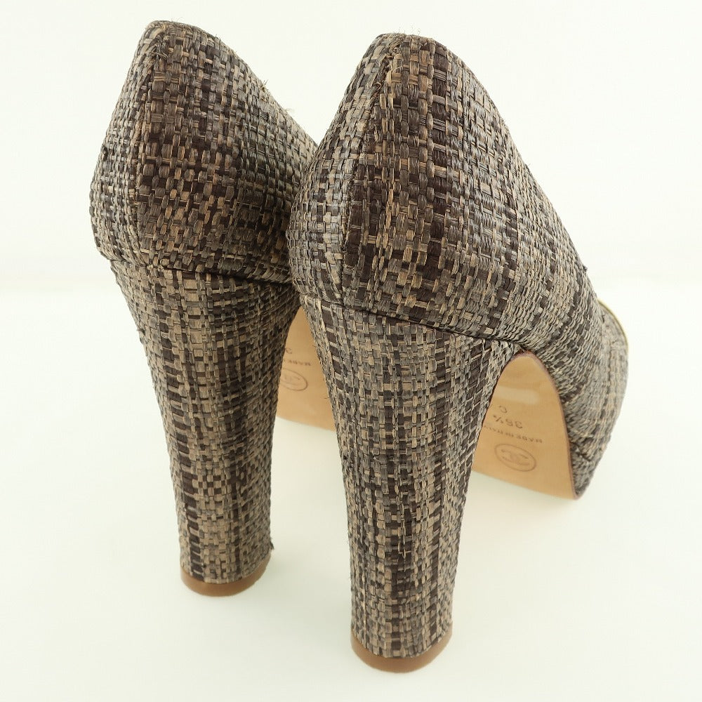 CHANEL pumps Patent Leather, Jute Gold / Brown High heels Women 36 1/2