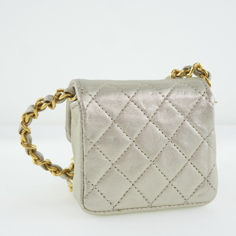 Chanel Calfskin Matrasse Pochette Micro Silver Clutch Bag