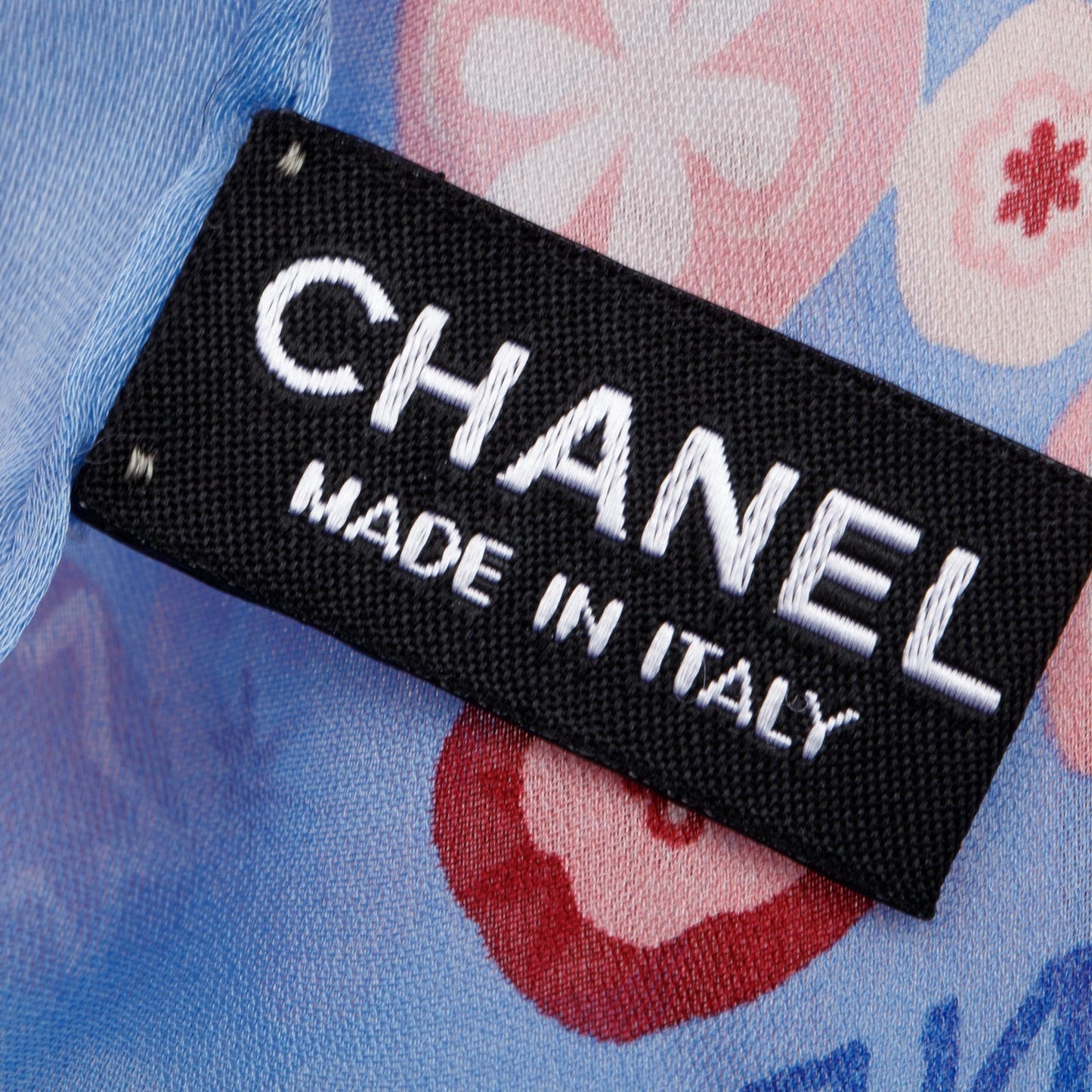 Chanel Logo Print Silk Square Scarf Blue Multicolor