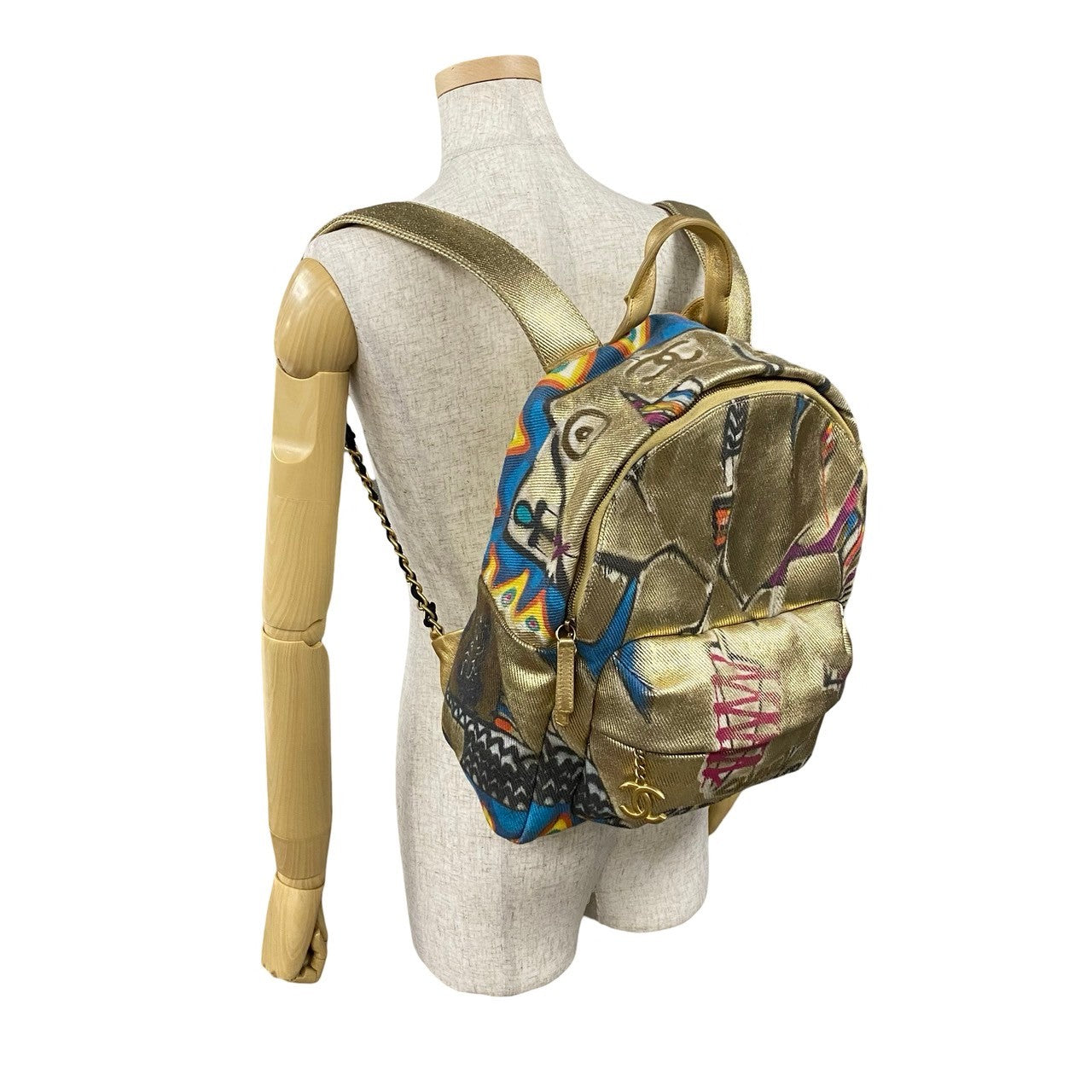 Chanel Backpack PVC coated Gold Canvas Coated Canvas Apparel