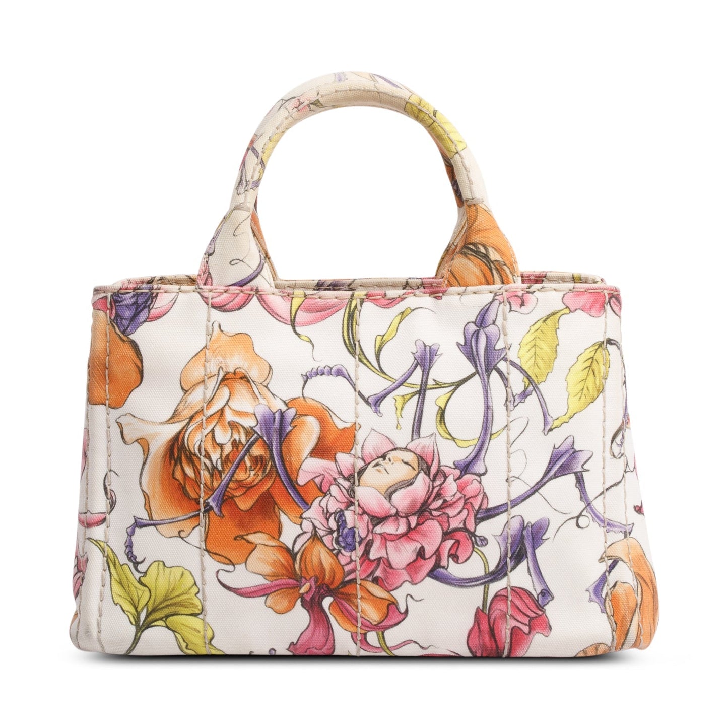 Prada Multicolor Floral Print Canapa Tote Handbag Canvas Small Tote Bag