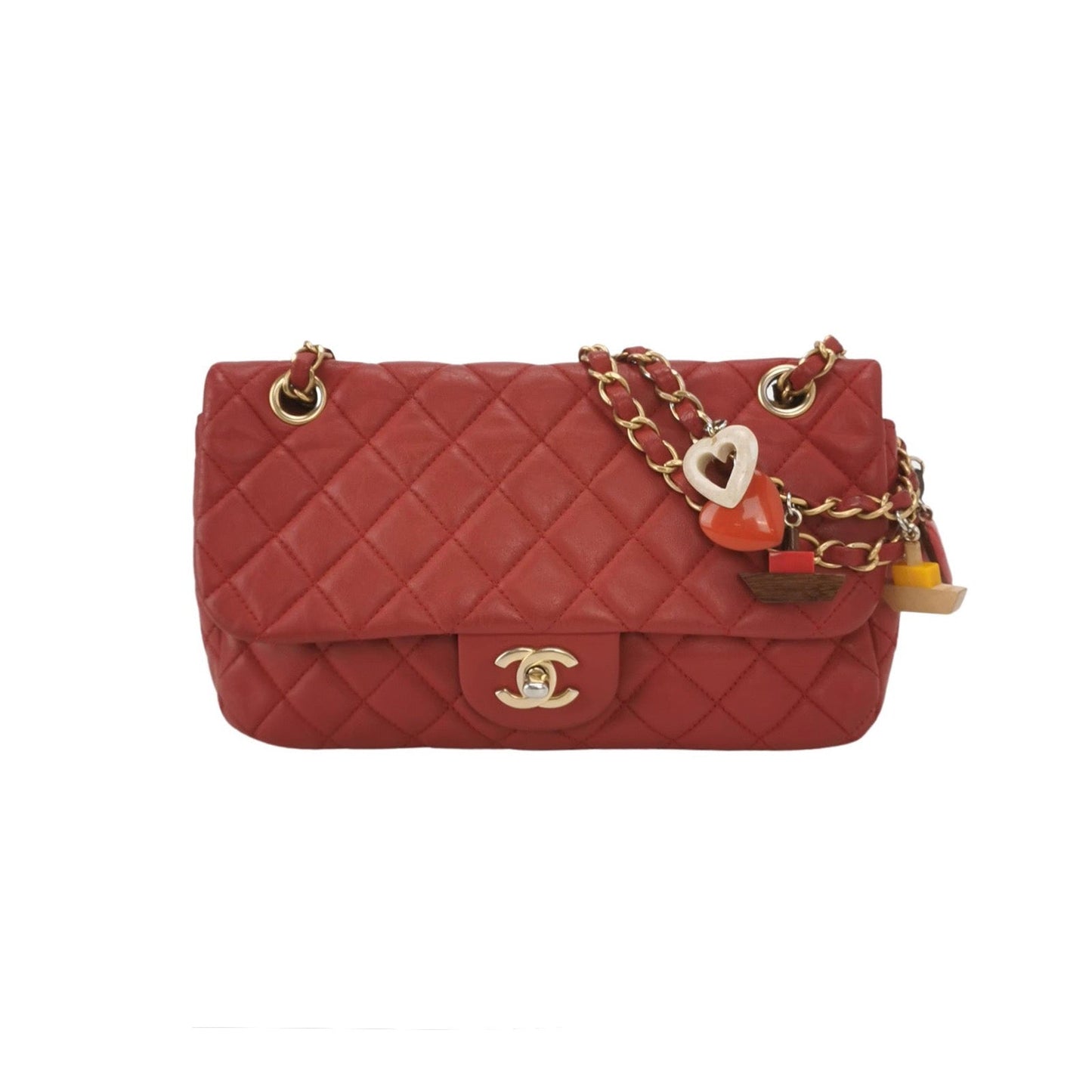 Chanel Seasonal Flap Lambskin Valentine Marine Charms Red Small Leather Key Chain