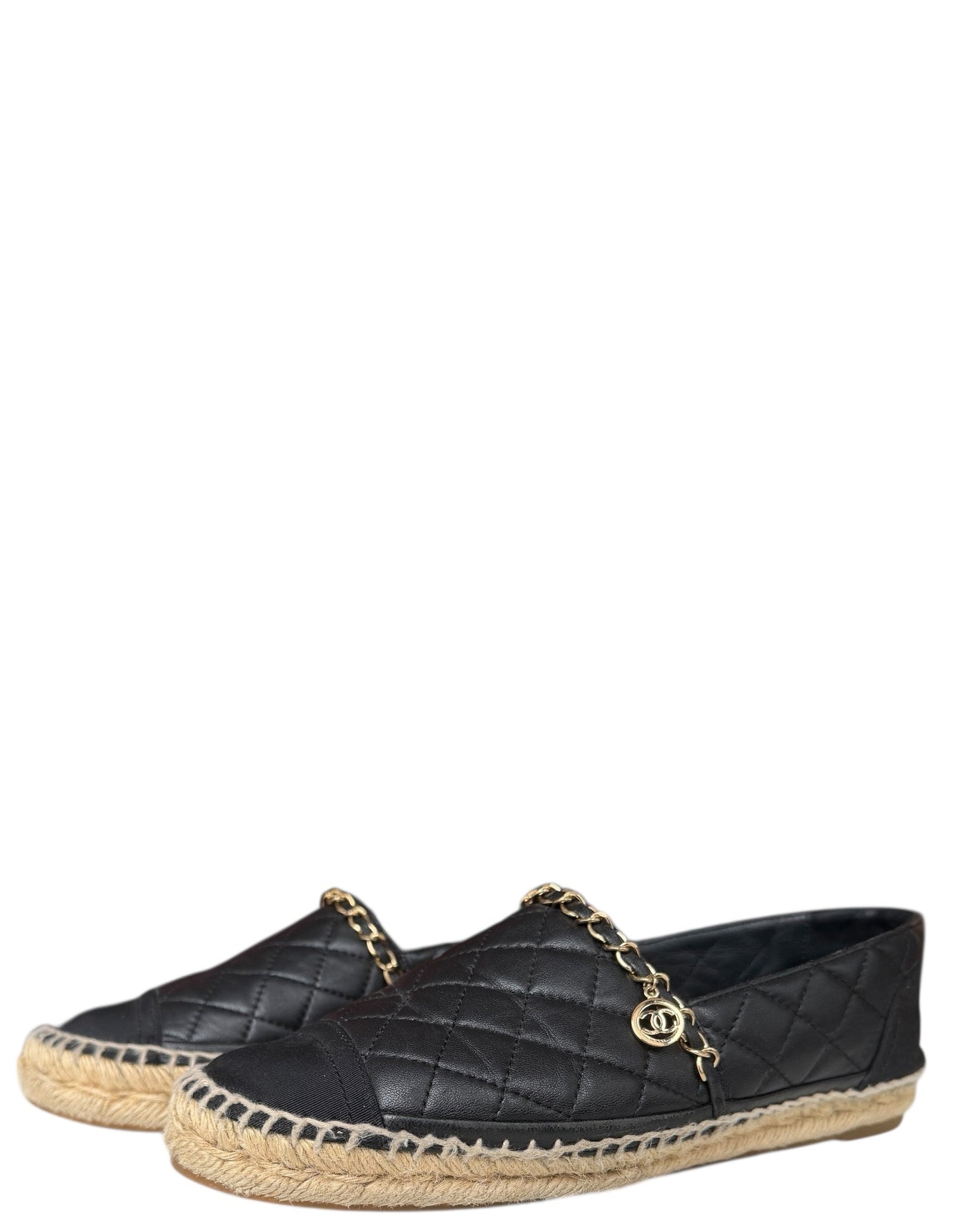 Chanel Black Quilted CC Chain Espadrilles Sz 39 Women Shoes
