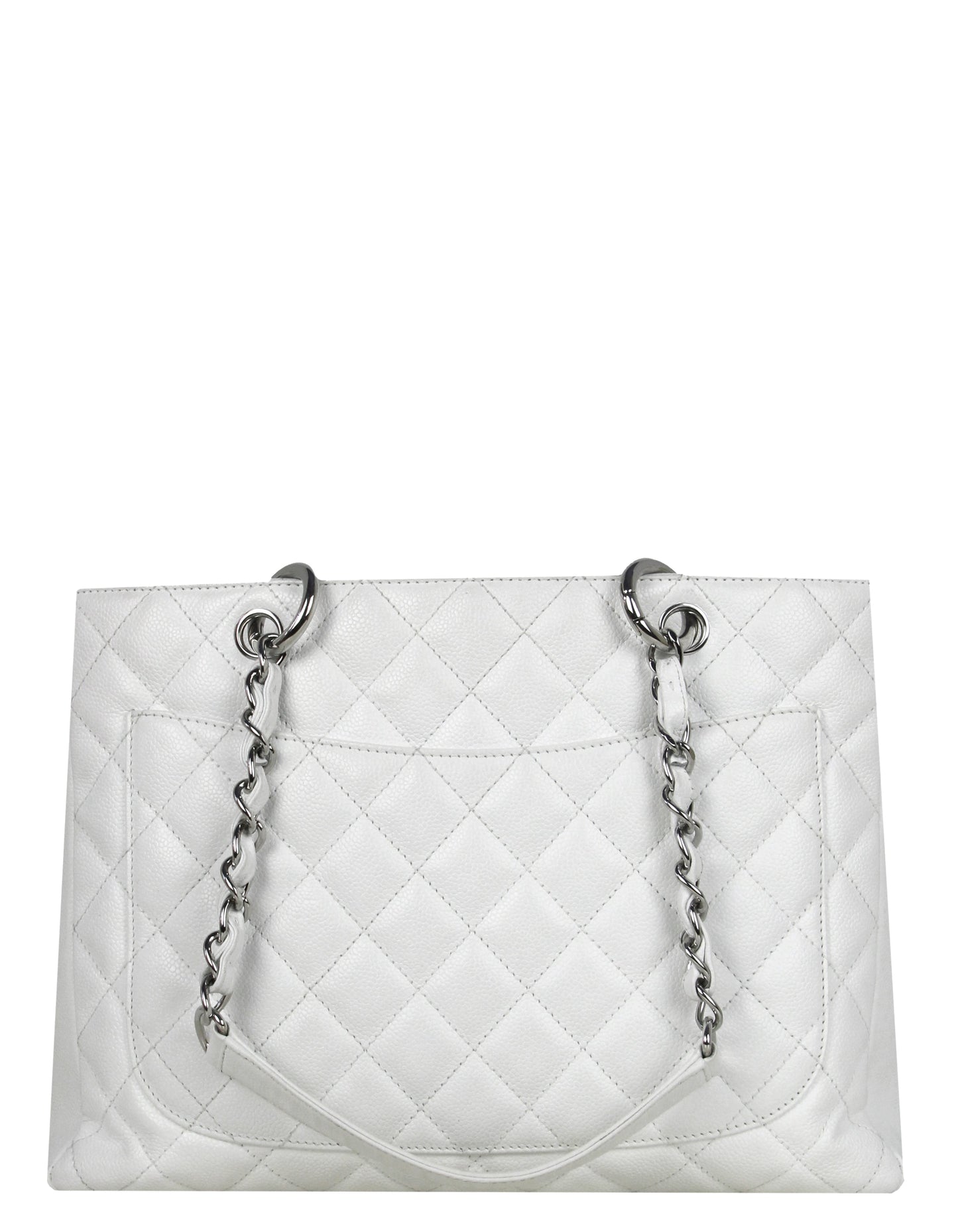 Chanel White Caviar Leather Quilted Grand Shopper Gst Women Shoes