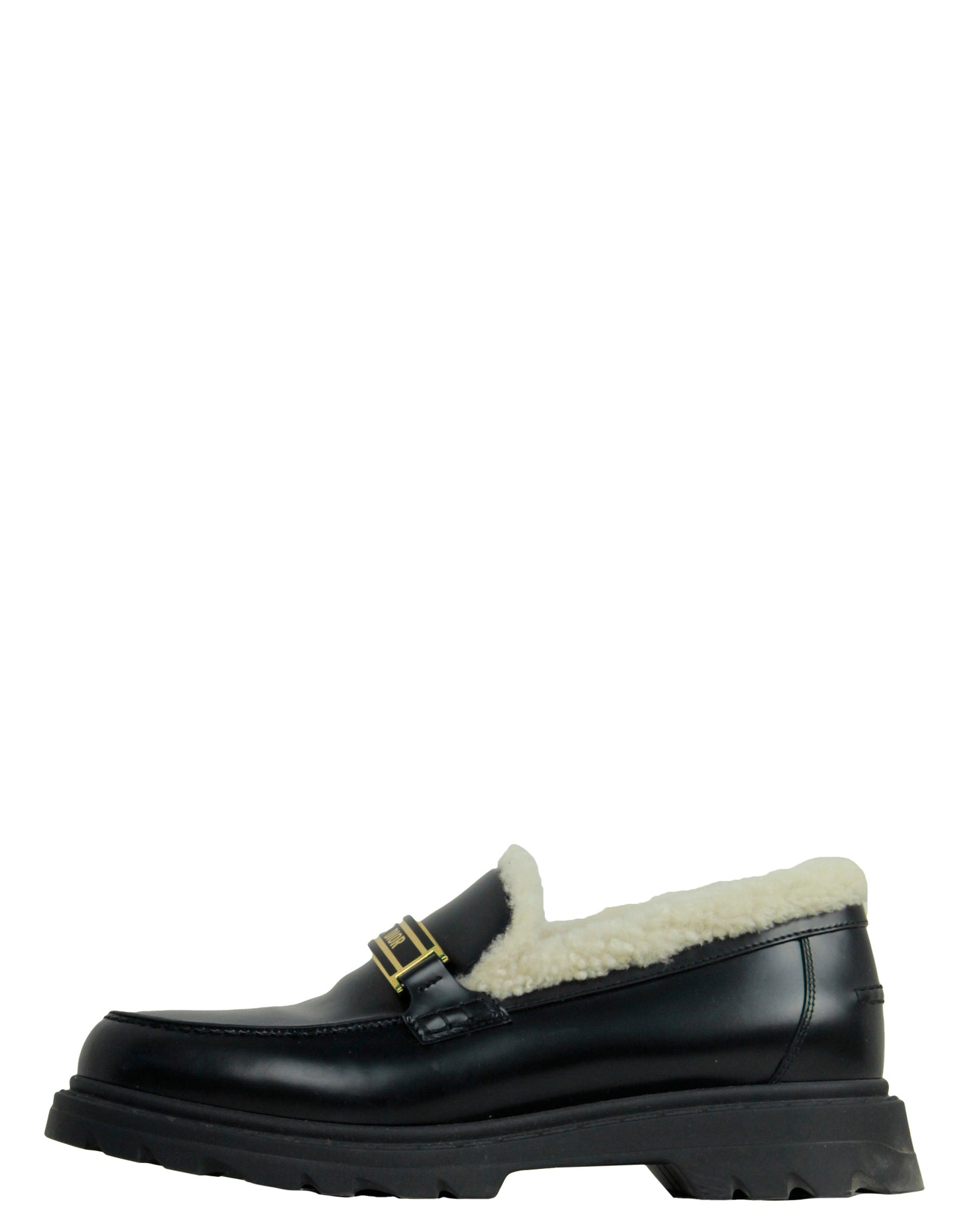 Dior Shoe Christian Brushed Calfskin & Shearling Code Loafers Leather Black Shoes