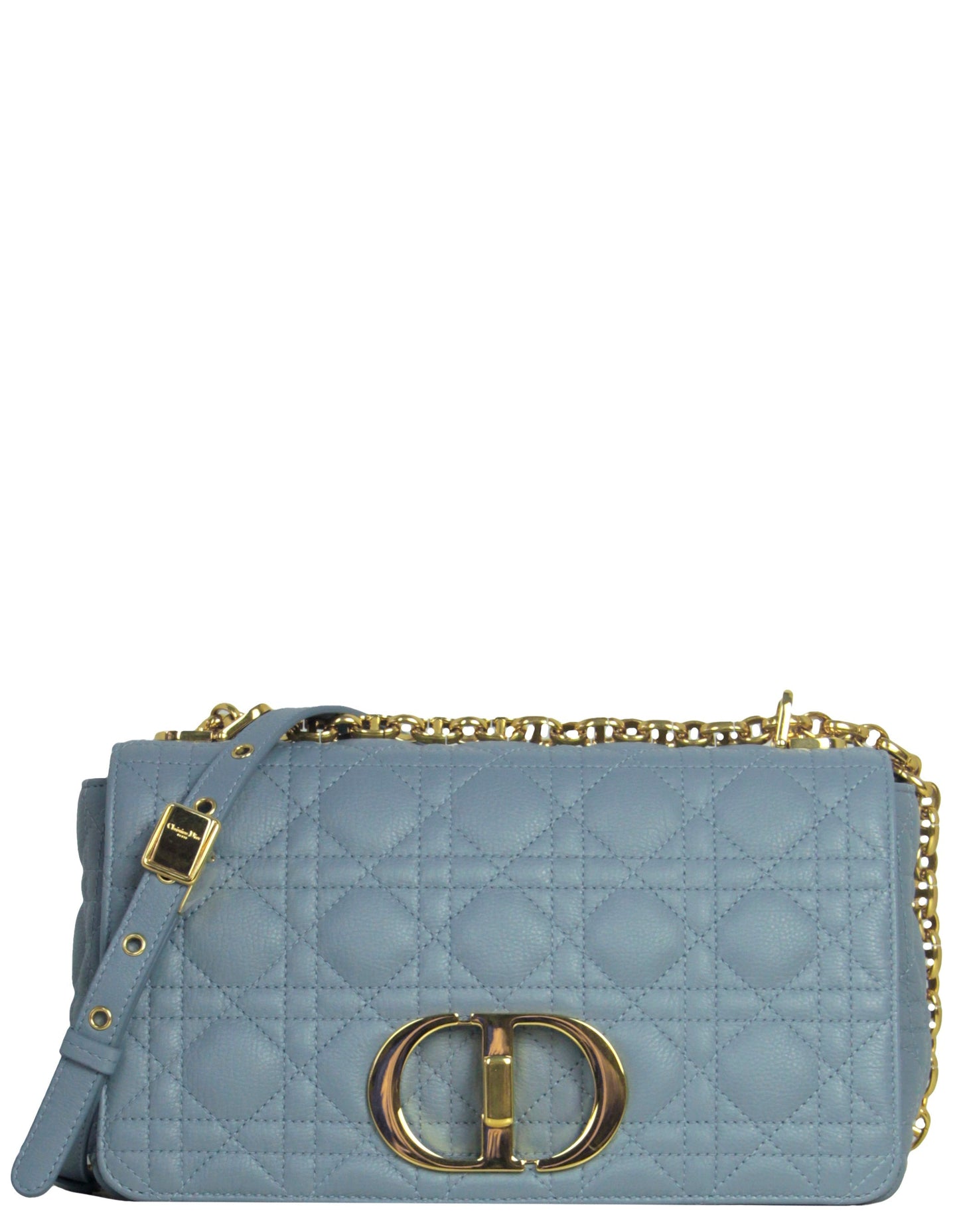 Dior Handbag Christian Calfskin Cannage Caro Bag Leather Blue Medium Shoulder Bag