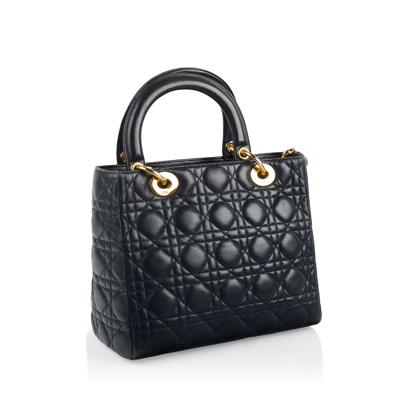 Dior Christian Lady Shoulder Bag Medium Blue Lambskin Ghw