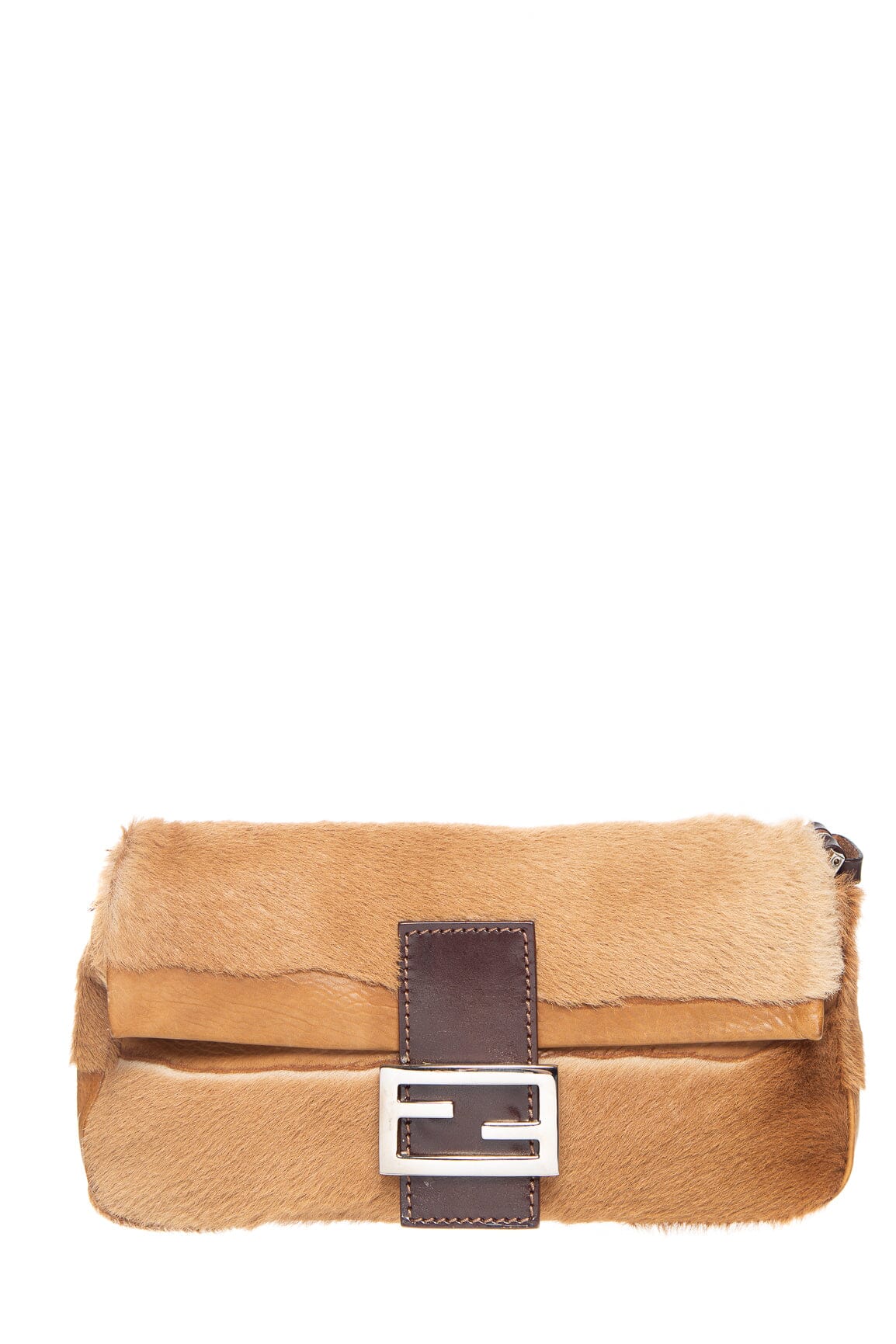 Fendi Handbag Fur and Baguette Leather Brown Shoulder Bag