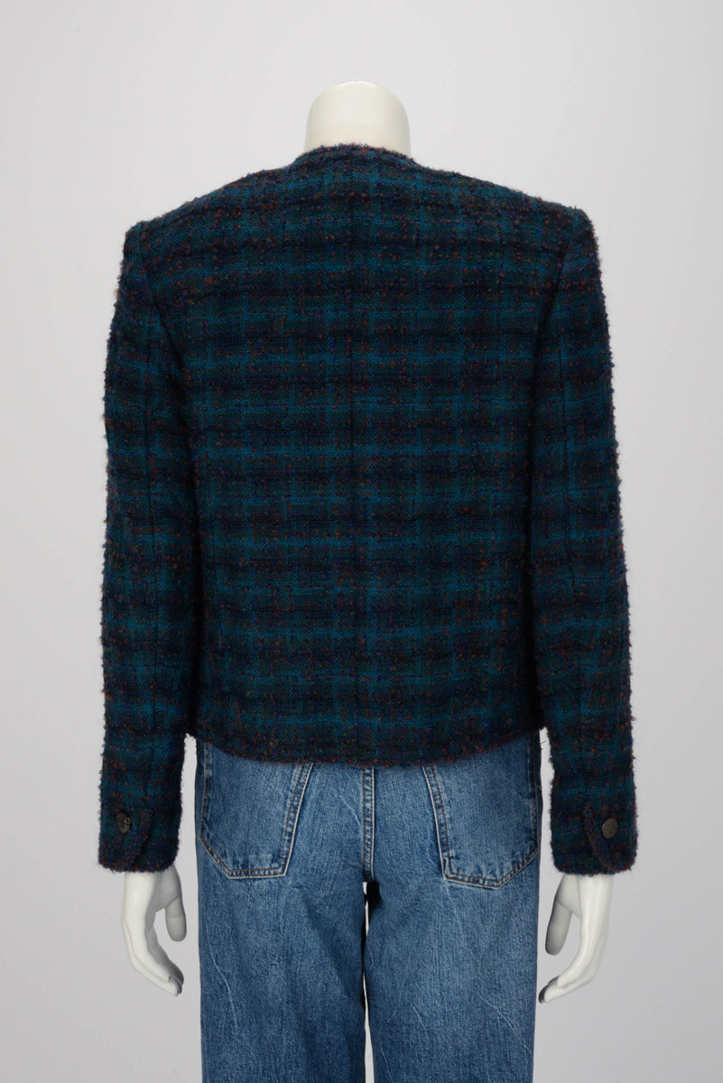 Chanel Teal Fantasy Tweed Edge To Edge Jacket Fr 38