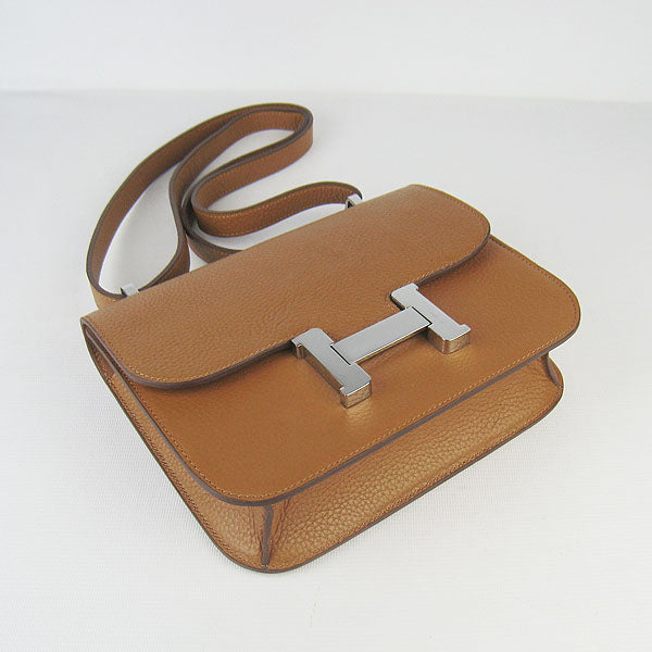 Hermes Luxury Constance Cowskin Bag H Light Coffee Leather Silver Travel Bag