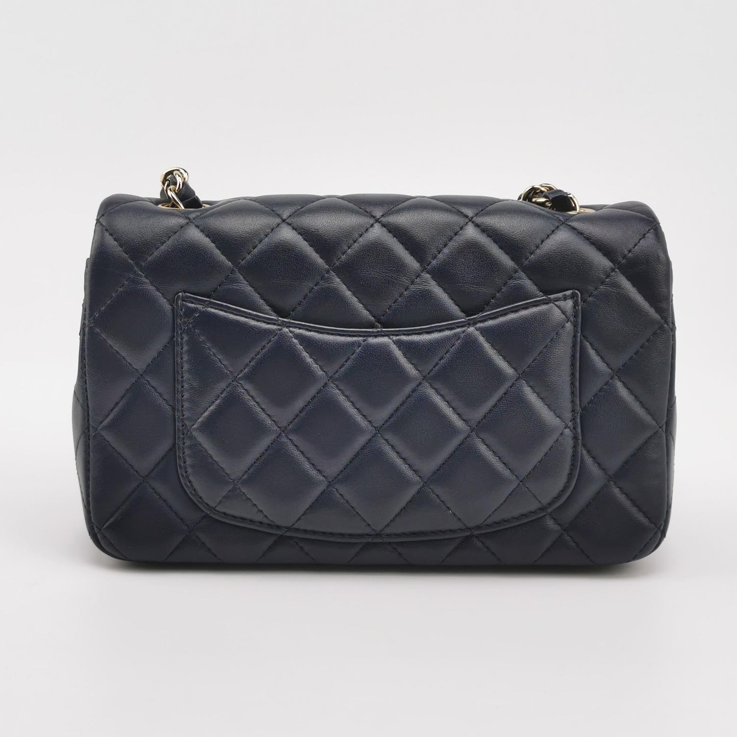 Chanel Classic Flap Rectangular Navy Lambskin Hardware Gold Leather Mini Bag
