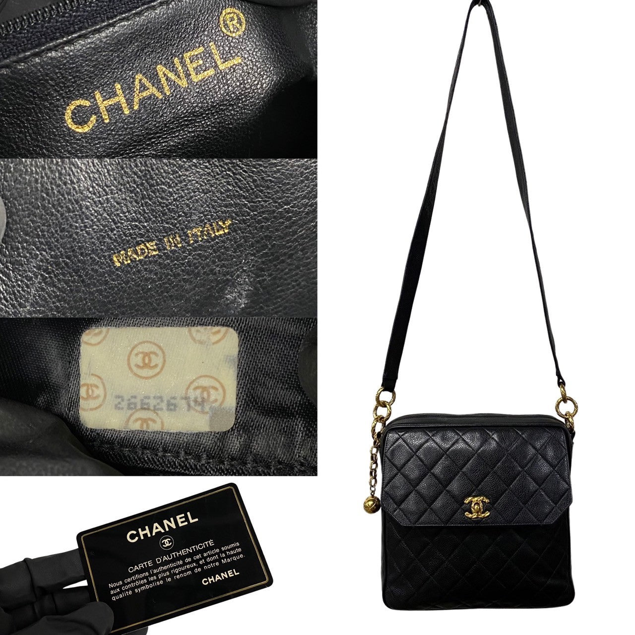 Chanel Matrasse Caviar skin Black Leather Shoulder Bag