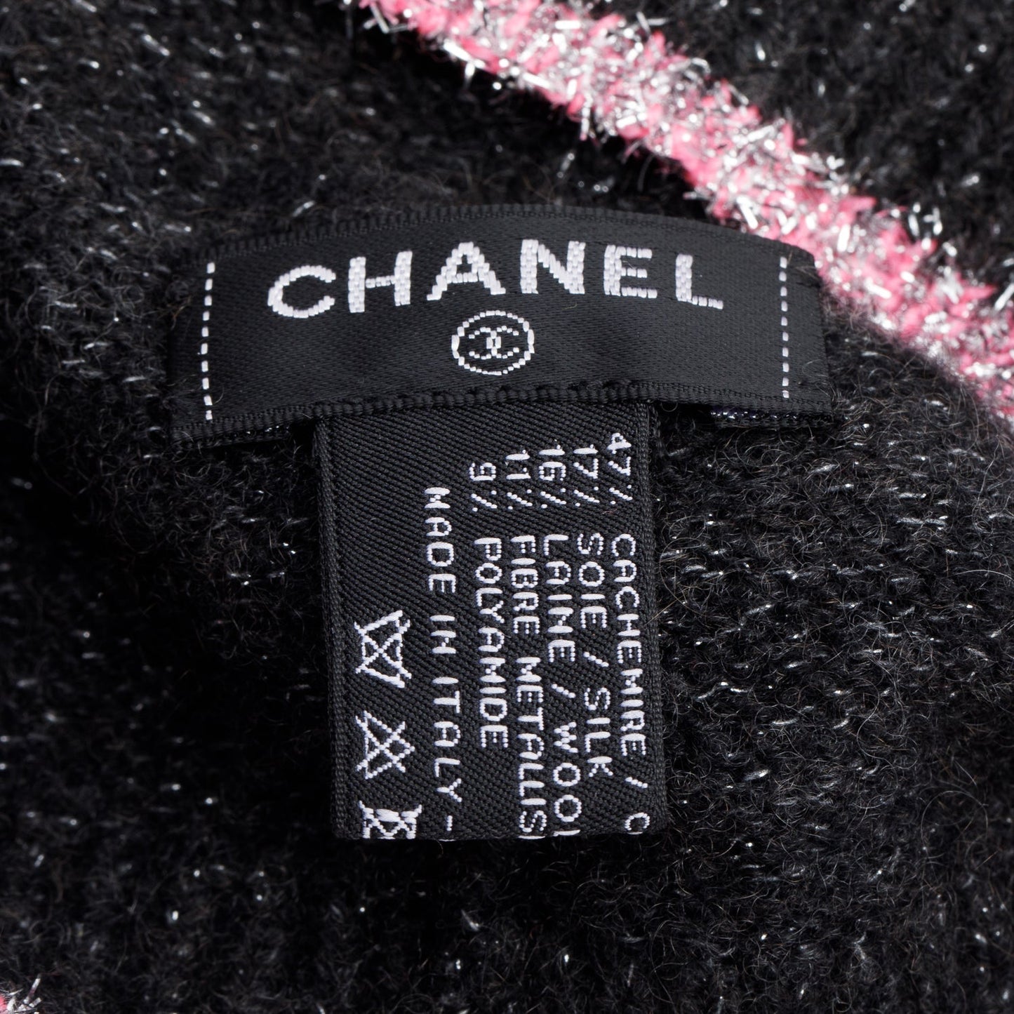 Chanel Glitter Cashmere CC Logo Beanie Black Pink Hat