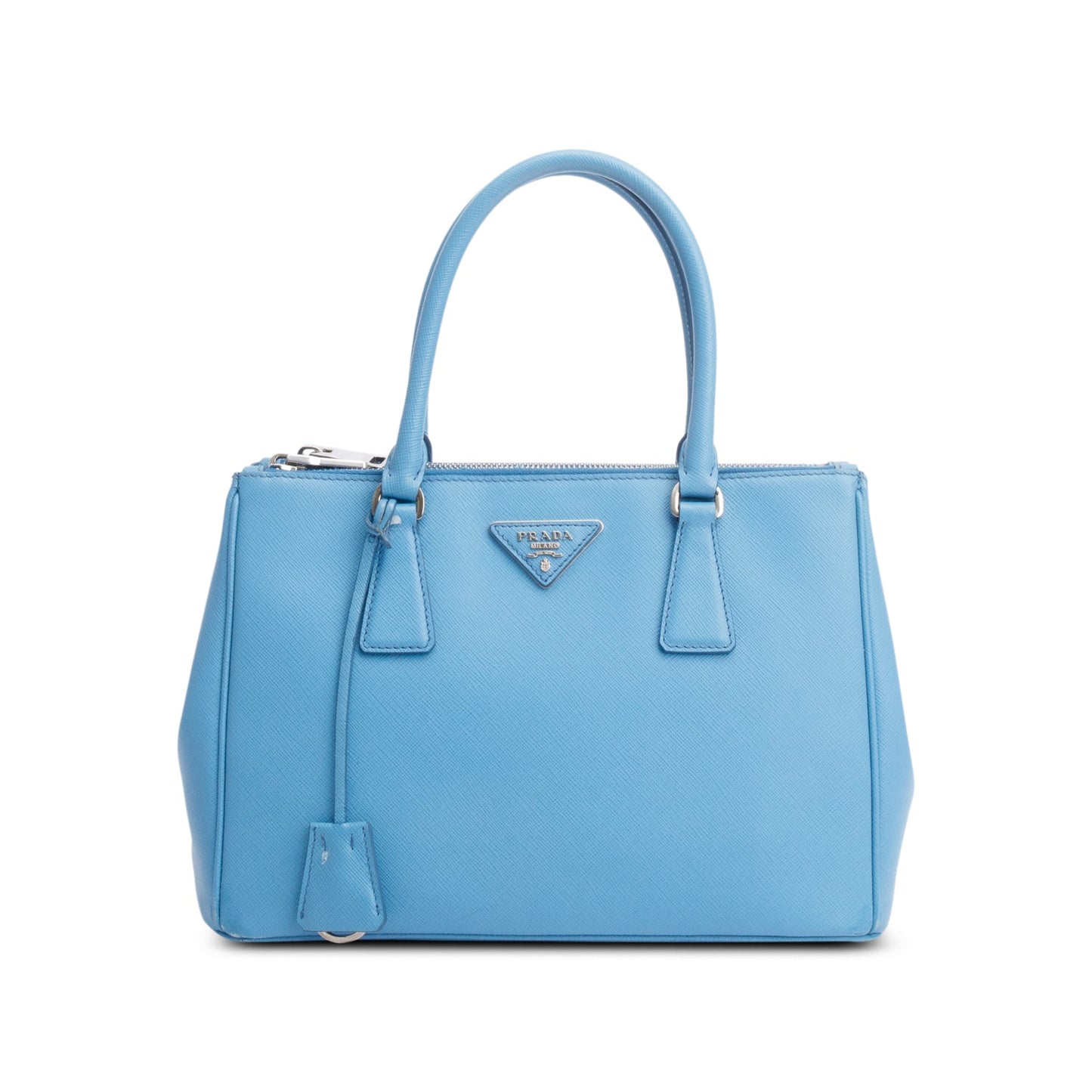Prada Saffiano Double Zip Galleria Tote Handbag Leather Blue Tote Bag