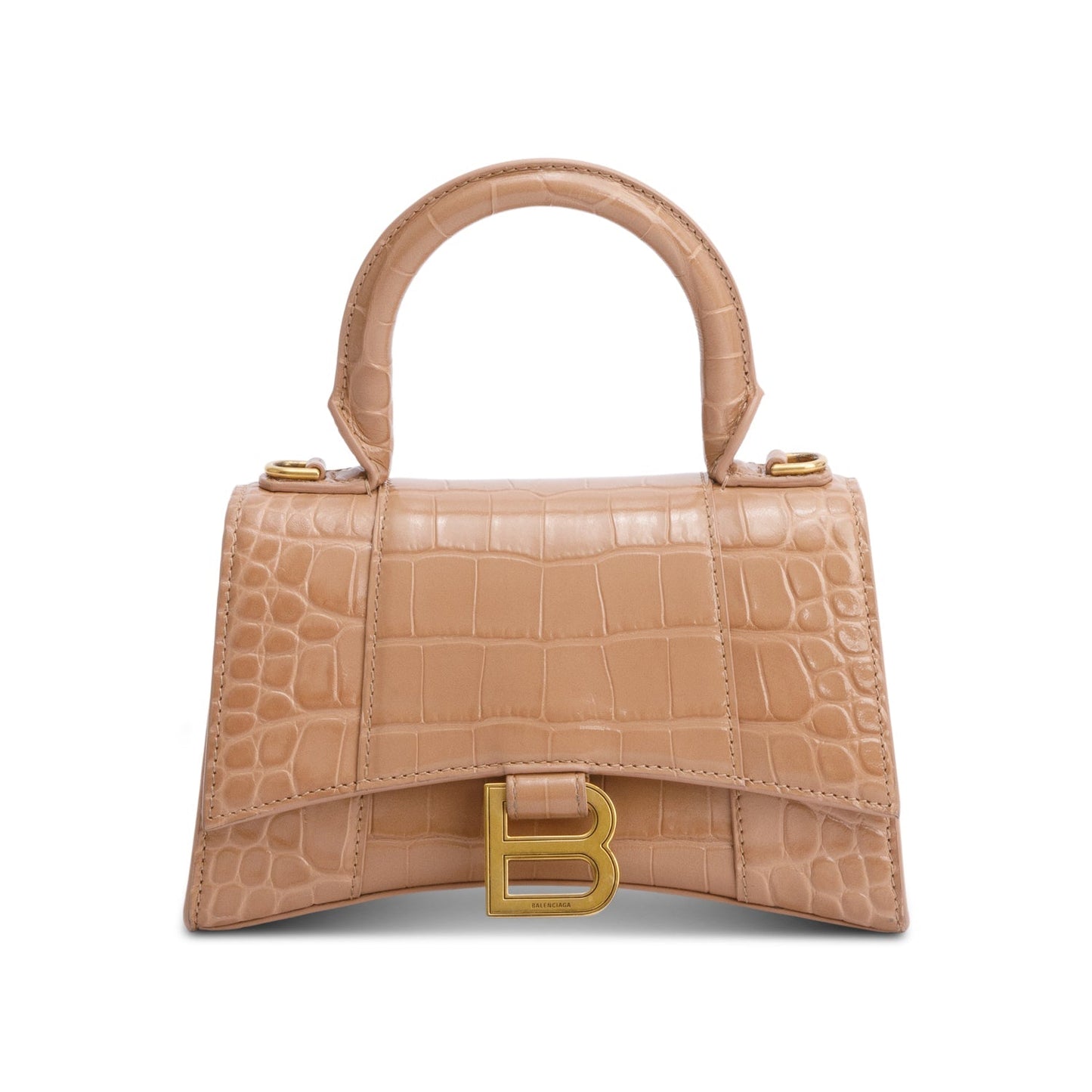 Balenciaga Croc Embossed Xs Hourglass Top Handle Bag Leather Beige Travel Bag