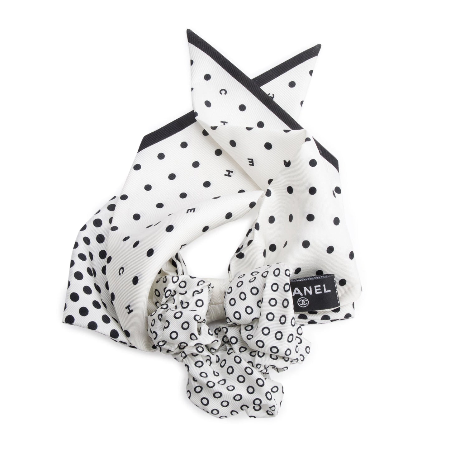 Chanel Silk CC Logo Bow Hair Black White Travel Bag