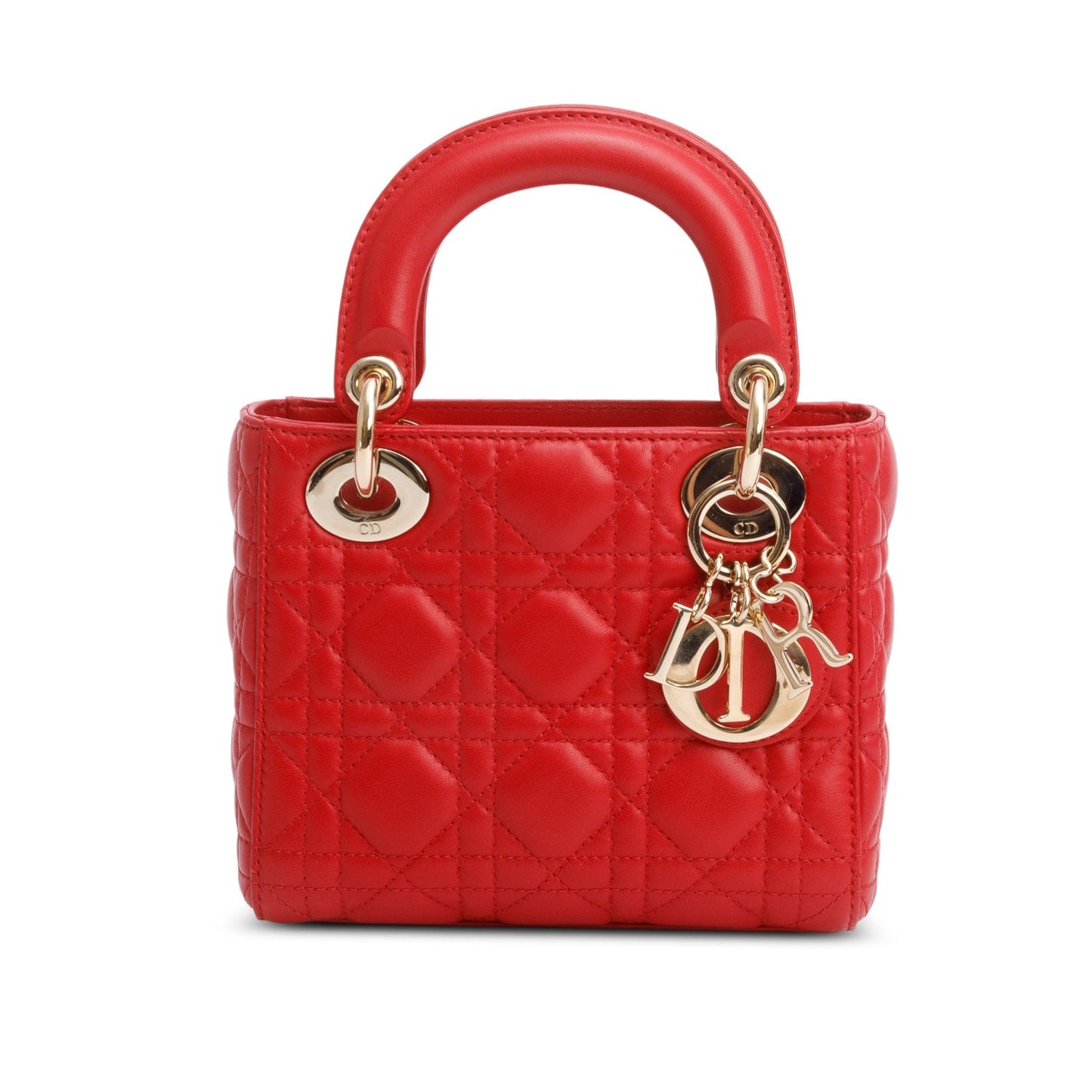 Dior Christian Cannage Lady Bag Leather Red Travel Bag