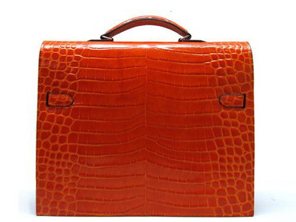 Hermes Luxury Briefcases Unisex Briefcase Orange Handbag Travel Bag