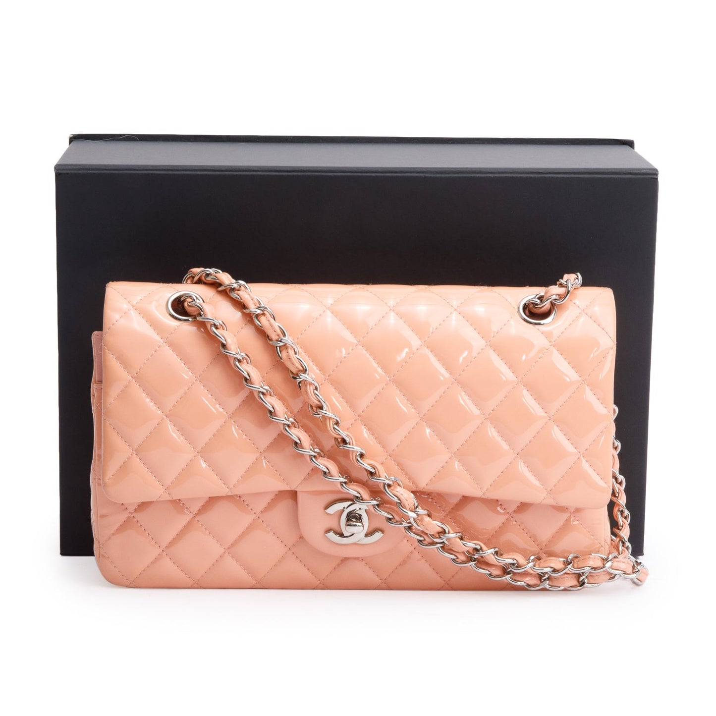 Chanel Peach Quilted Patent Classic Double Leather Travel Bag