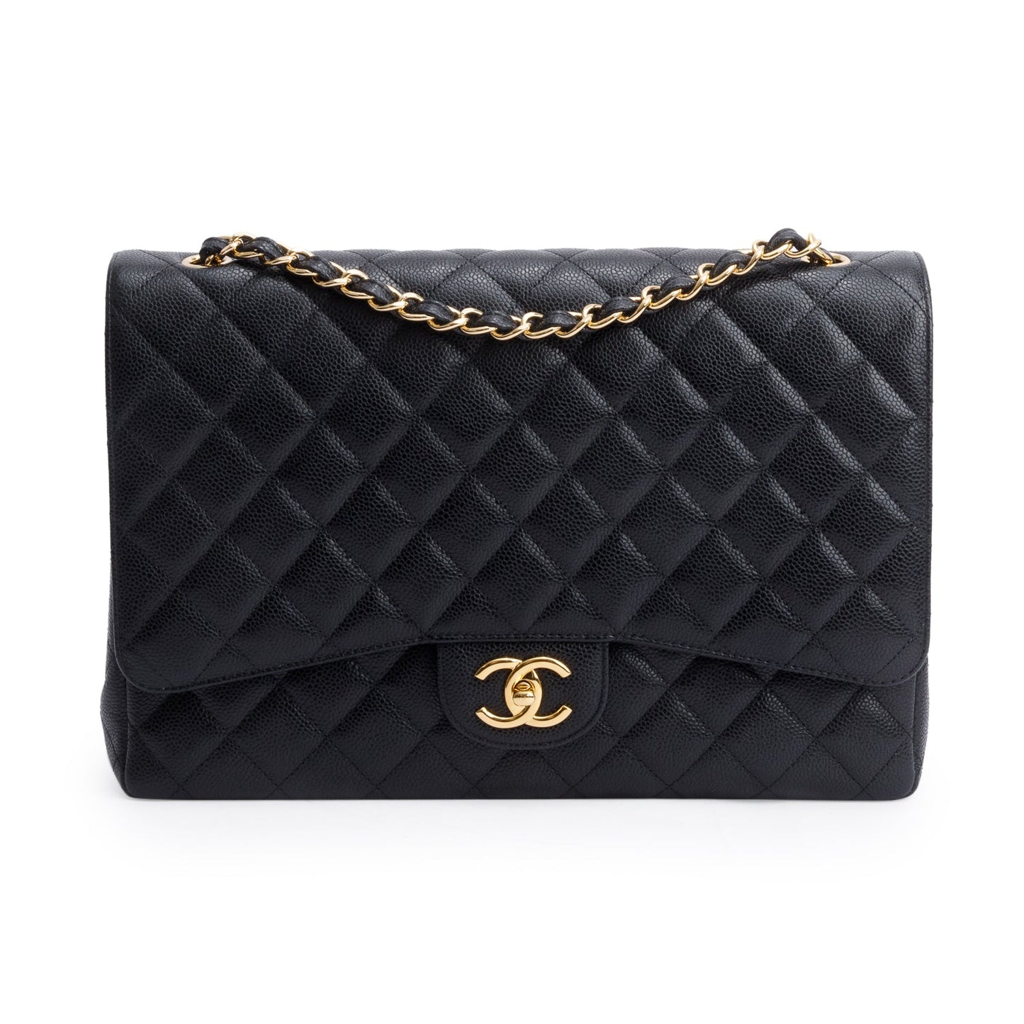 Chanel Quilted Caviar Classic Maxi Double Leather Black Travel Bag Authenticity Card