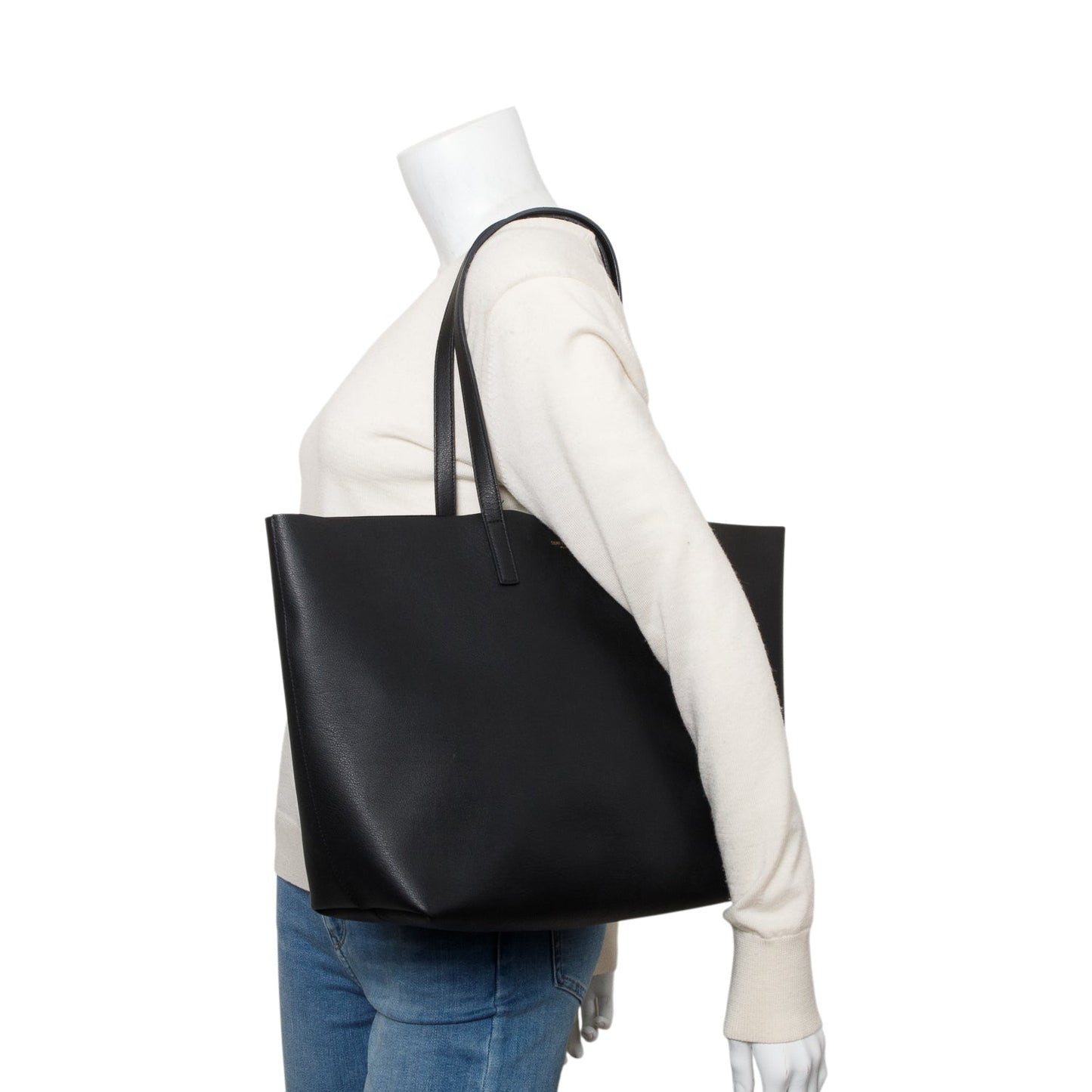 YSL Saint Laurent E W Shopping Tote Leather Black Tote Bag