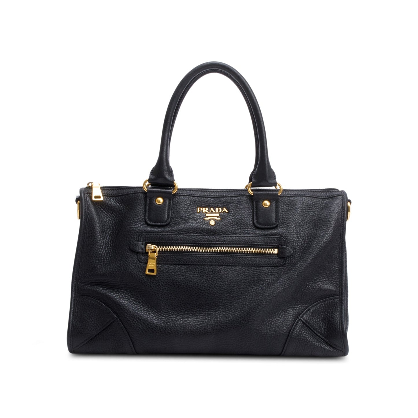 Prada Vitello Daino Zip Convertible Tote Handbag Leather Black Tote Bag