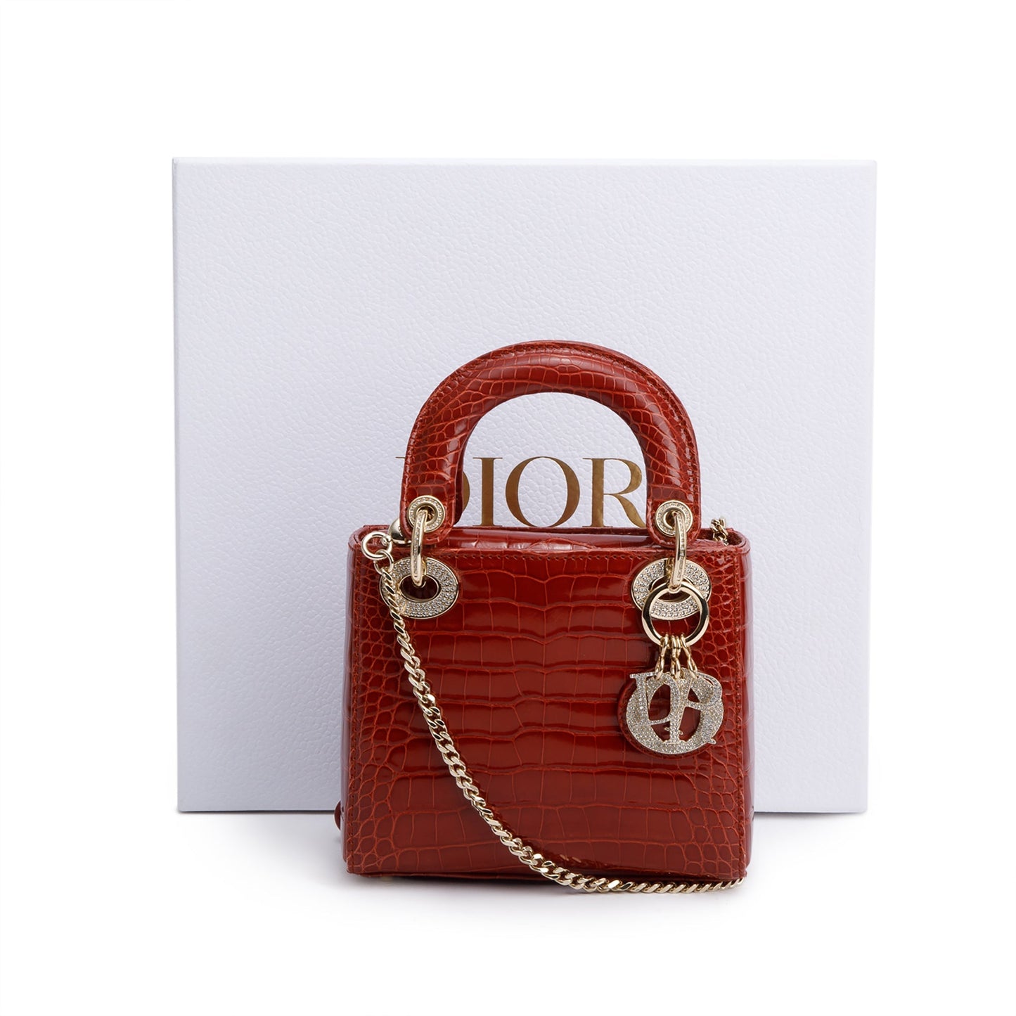 Dior Christian Crocodile Crystal Embellished Lady Bag Red Mini Travel Bag
