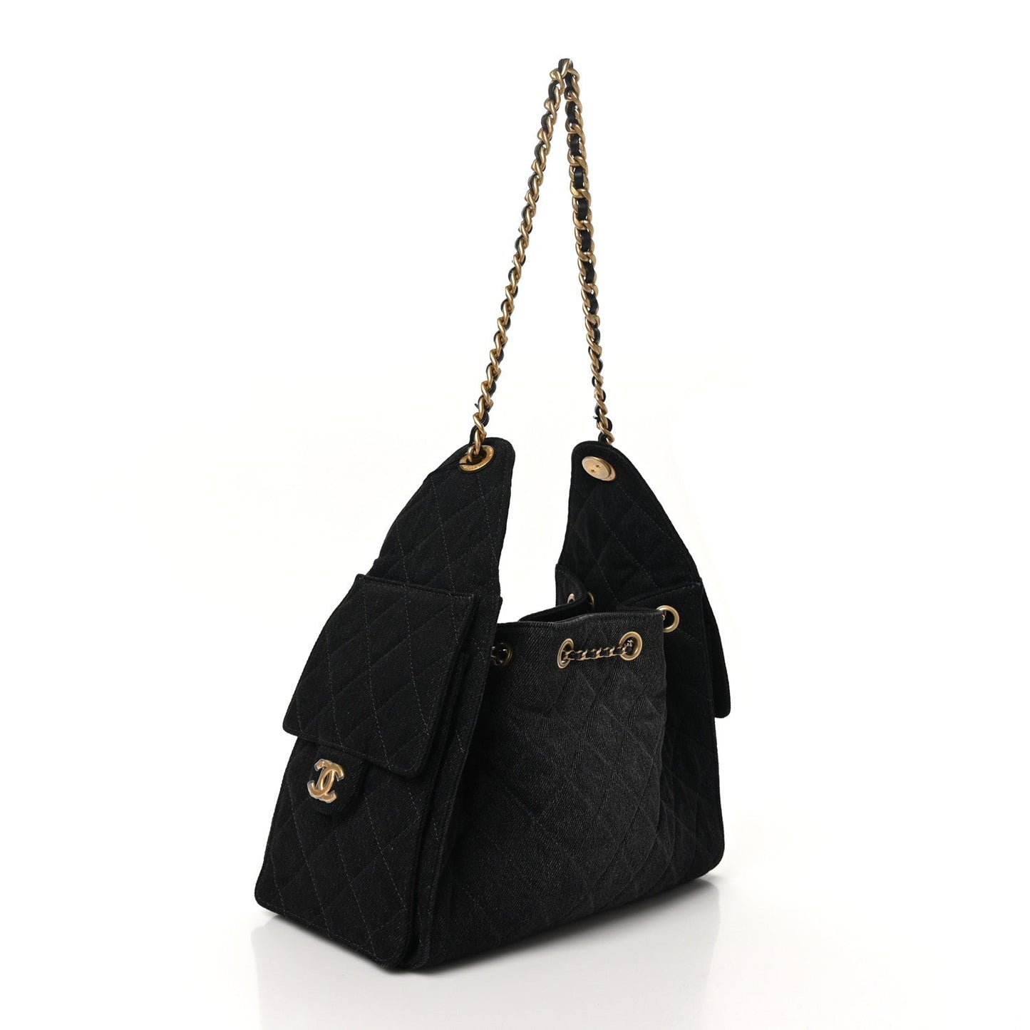 Chanel Washed Denim Quilted Small 25 Handbag Black