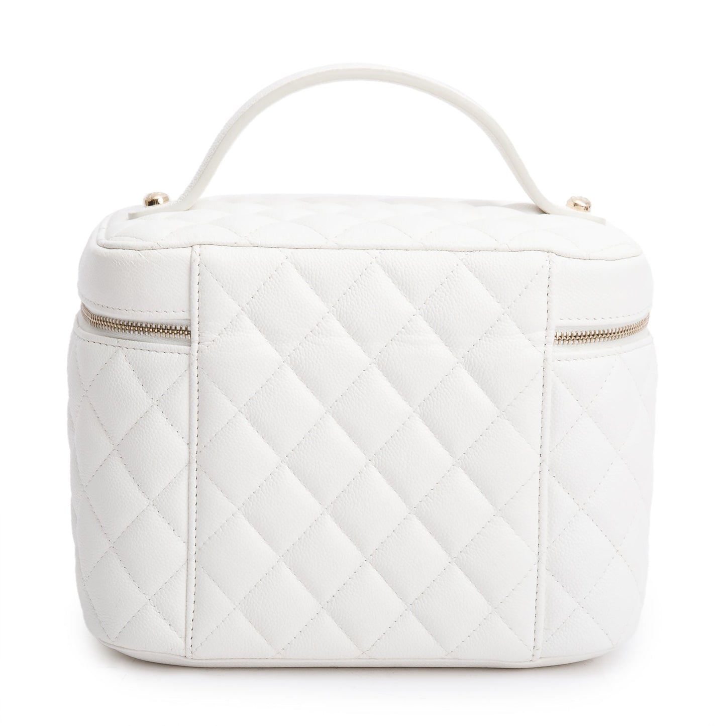 Chanel Quilted Caviar Vanity Top Handle Leather White Travel Bag