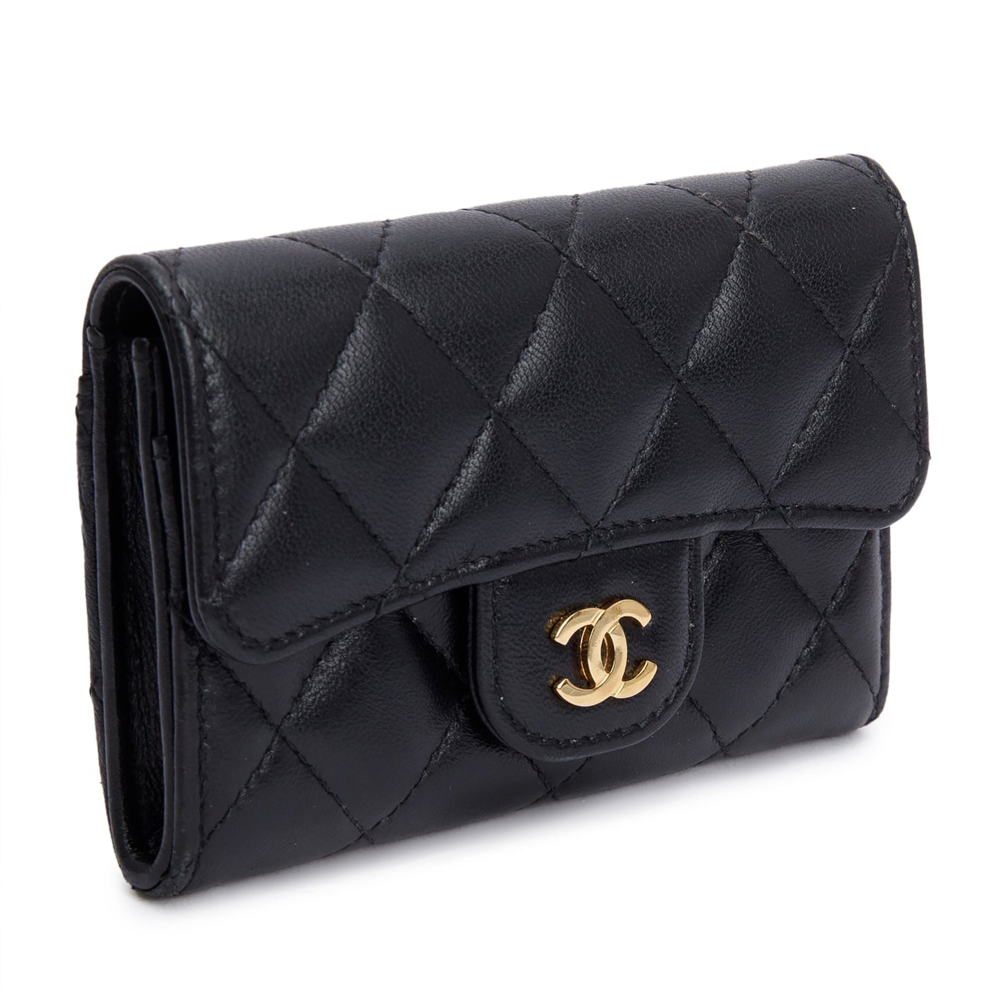 Chanel Quilted Classic Flap Card Holder Leather Lambskin Black Wallet Case 4