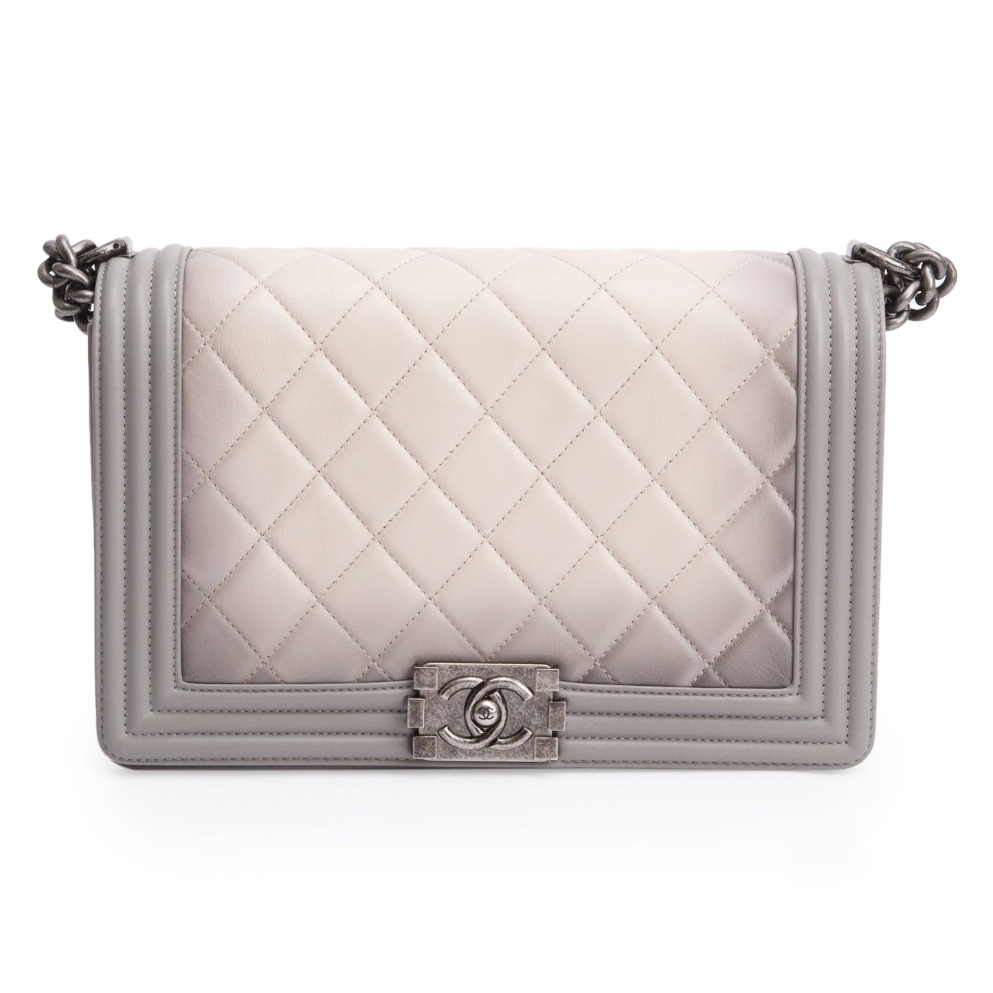 Chanel Ombre Quilted Boy Leather Lambskin Grey Travel Bag