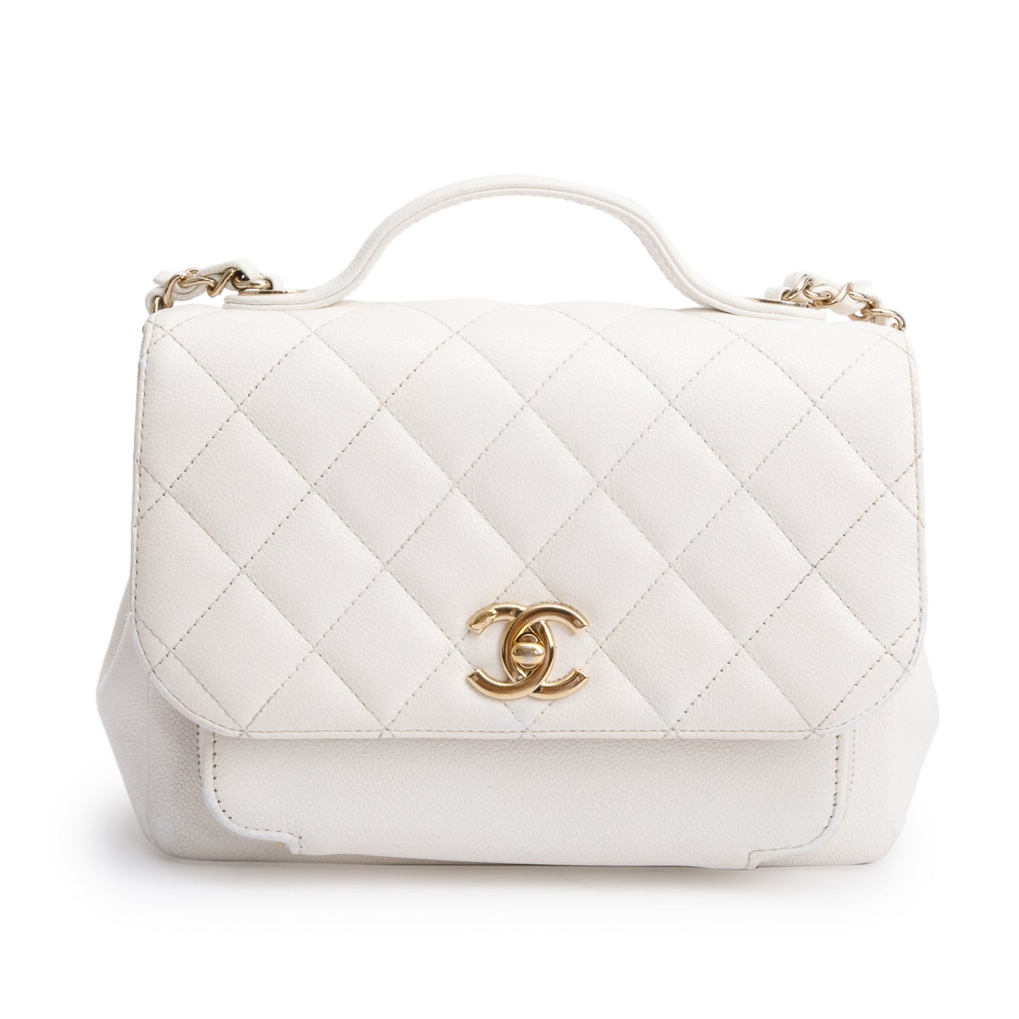 Chanel Caviar Business Affinity Flap Leather White Travel Bag