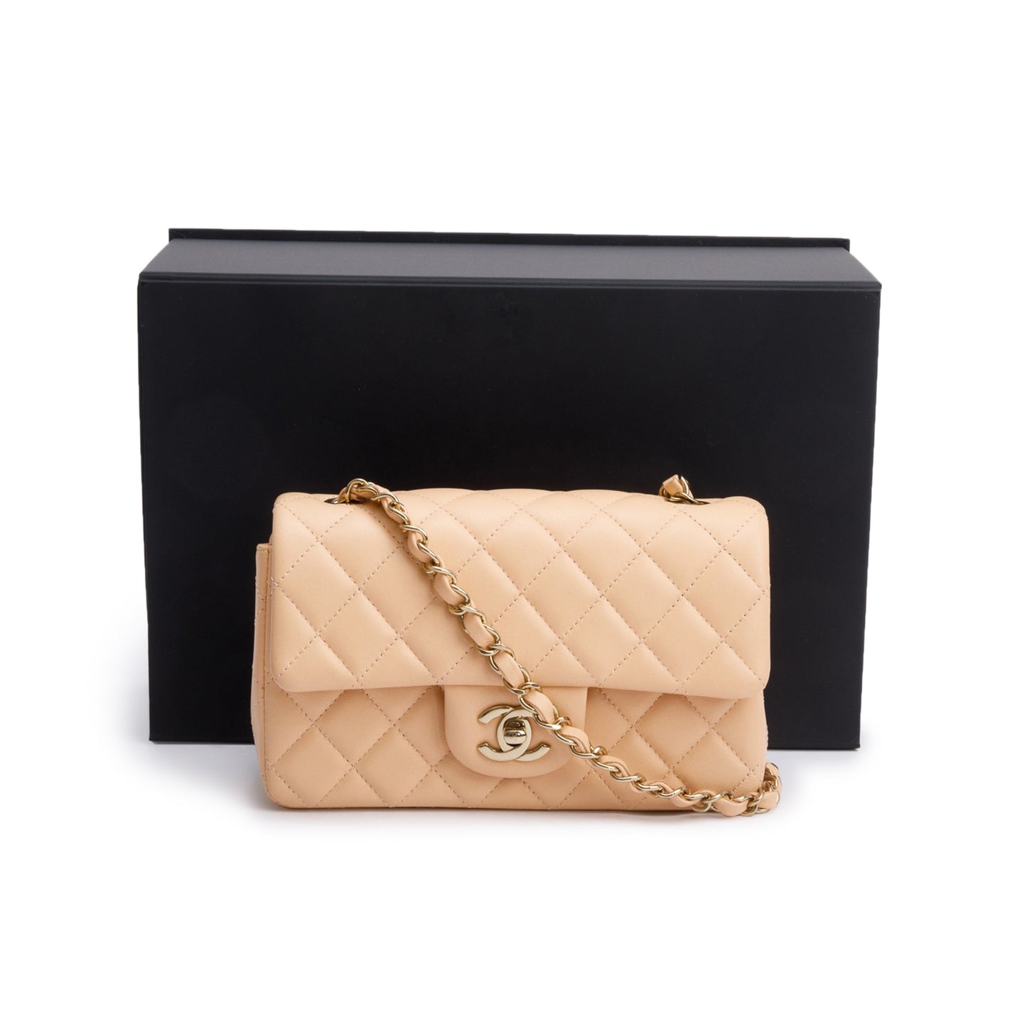 Chanel Quilted Classic Rectangular Flap Leather Lambskin Beige Travel Bag Box Receipt