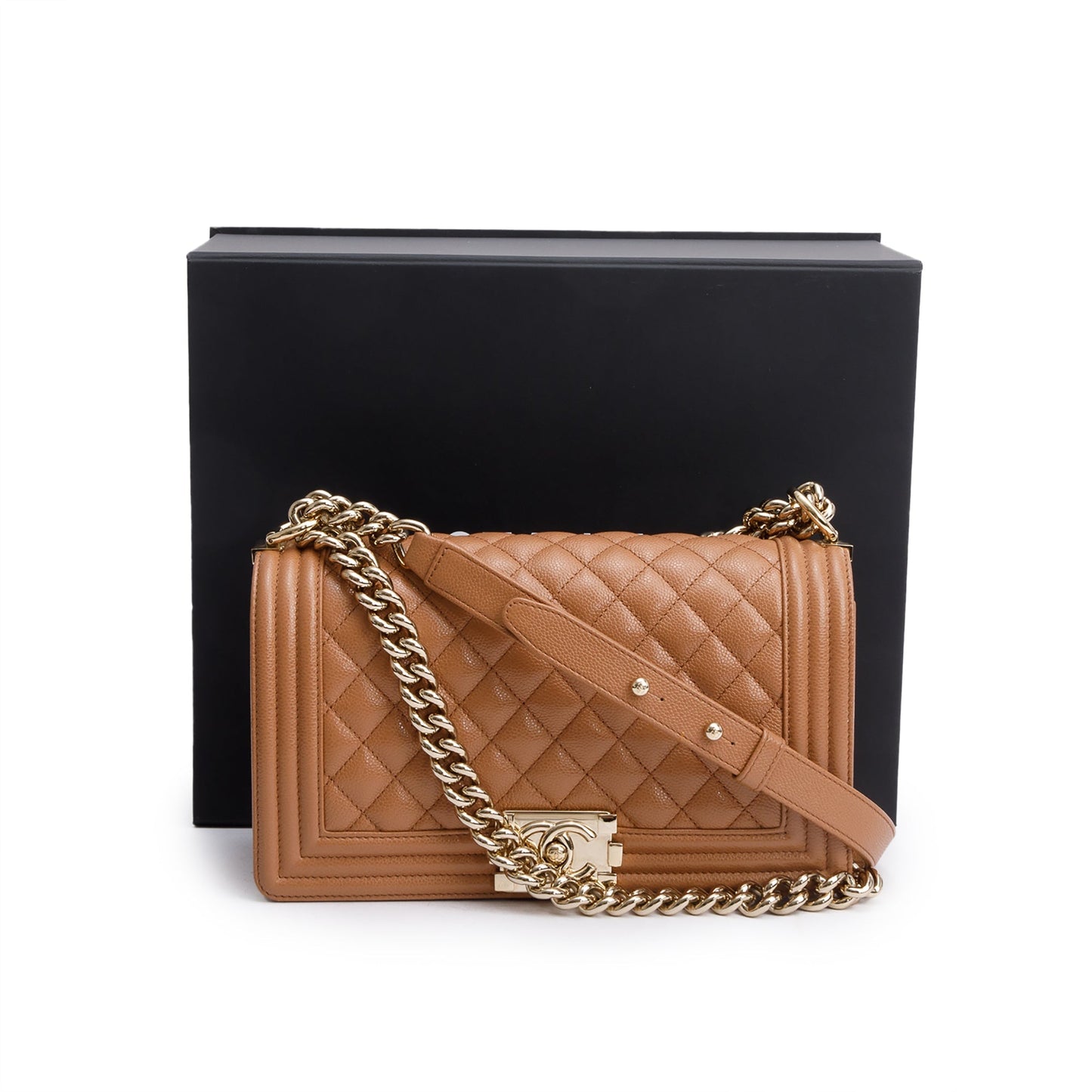 Chanel Quilted Caviar Boy Leather Brown Travel Bag