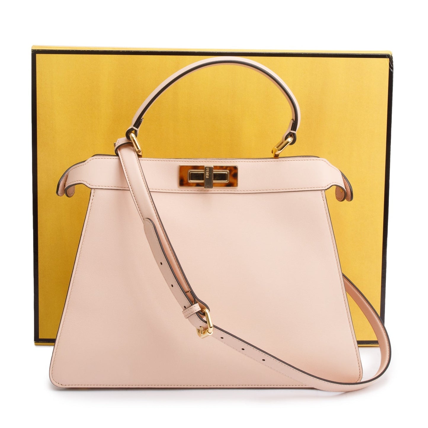 Fendi Calfskin Peekaboo Bag With Tortoise Detail Leather Pink Travel Bag