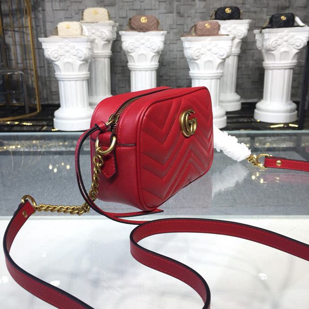 gg Marmont Matelassé Hibiscus Matelassé Red Mini Bag